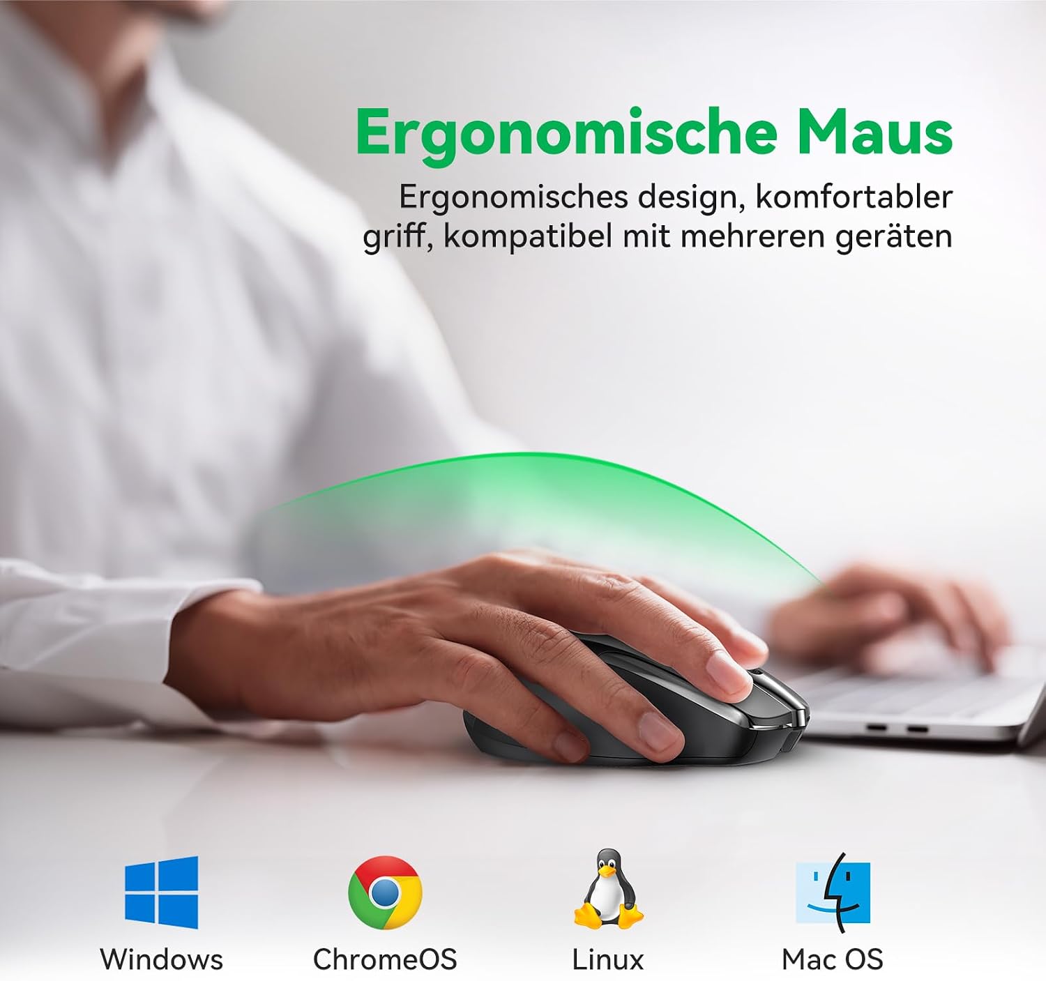 Detalle 2 de TechRise Bluetooth Maus mit 2.4G & BT 5.0/3.0, 4800 DPI, wiederaufladbar (USB‑A Empfänger), leise Funkmaus, Schwarz
