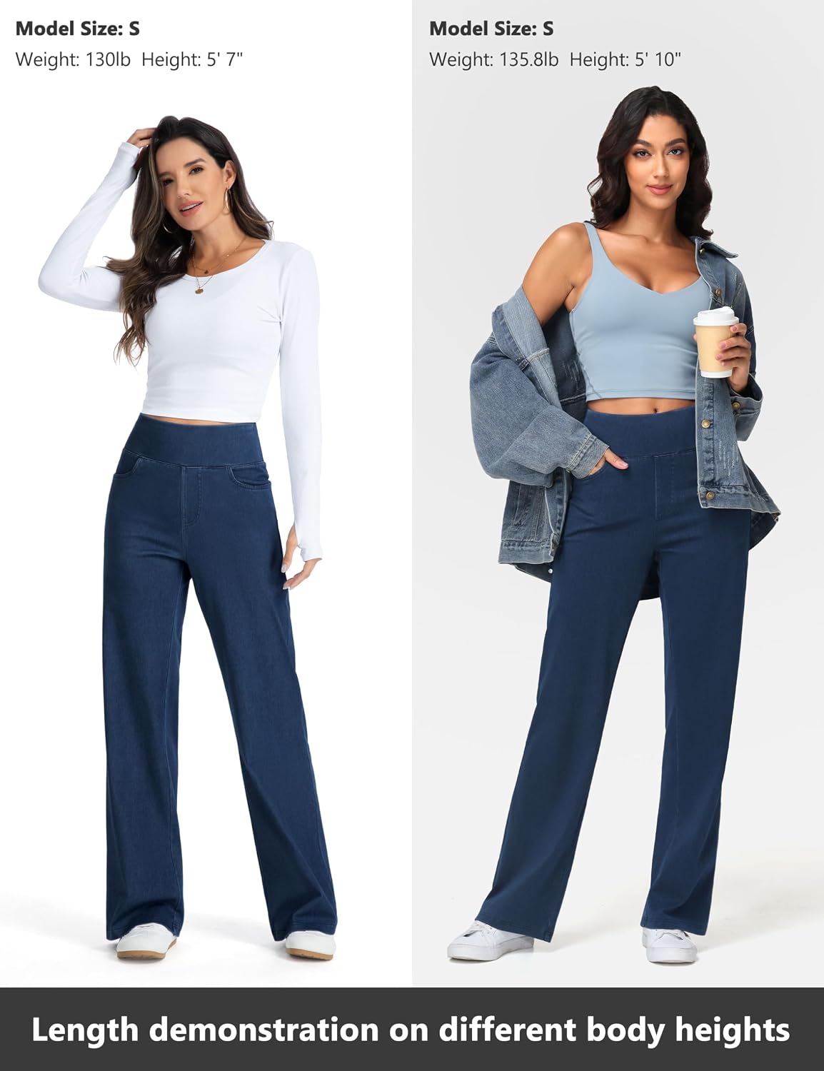 Thumbnail 5 de THE GYM PEOPLE Women's Stretch Wide-Leg Jeans, High Waist, 4 Pockets