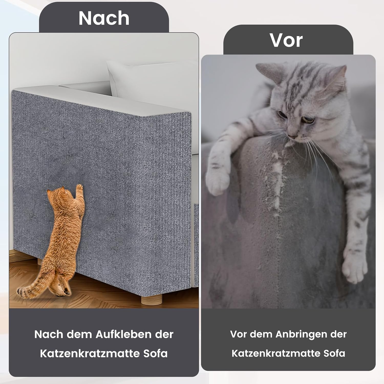 Thumbnail 4 de FaAmour Selbstklebende Kratzmatte Katze als DIY-Kratzschutz für Sofa & Möbel (Grau, 100 × 30 cm)