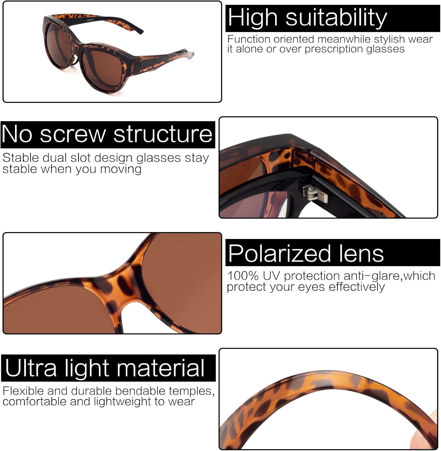 Detalle de Face Shadow Überzieh-Sonnenbrille – polarisiert, UV400, ultraleichtes Over-Glasses Modell für Brillenträger