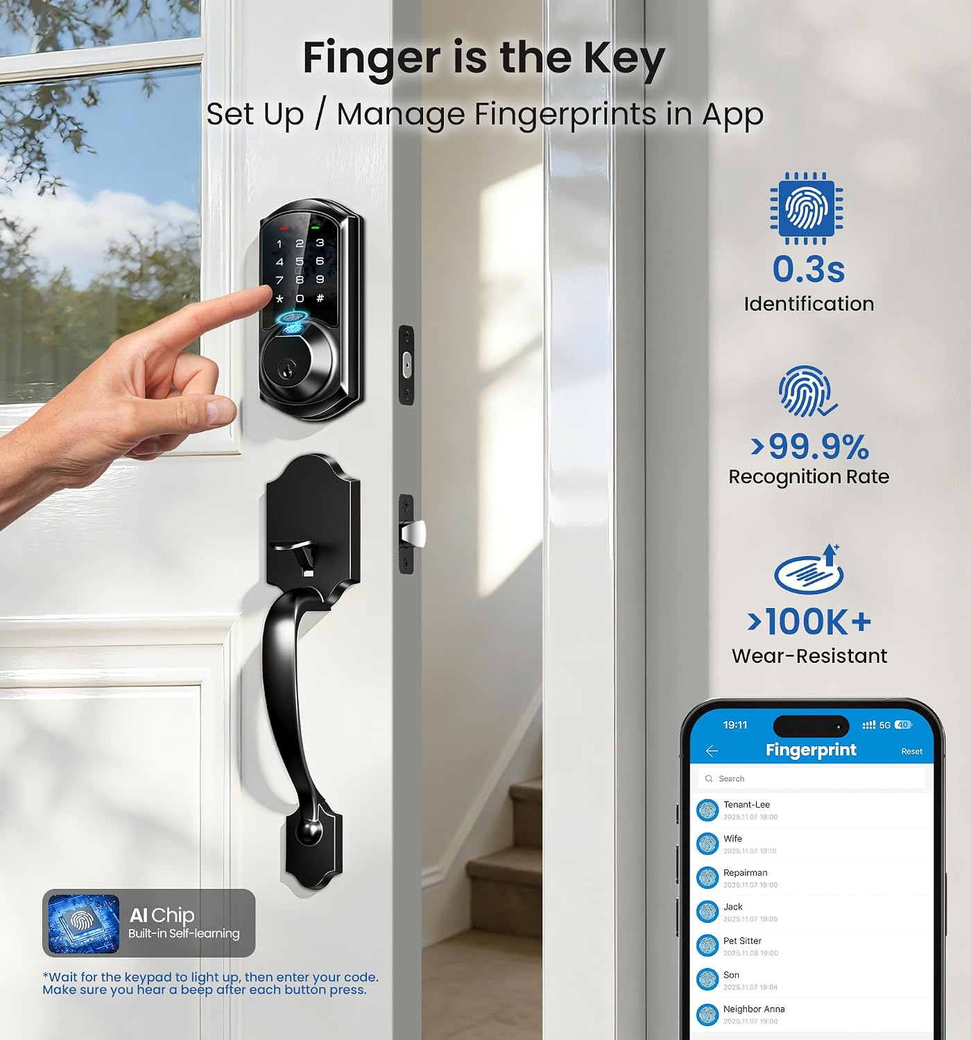 Detalle de Veise Fingerprint Smart Lock, Matte Black
