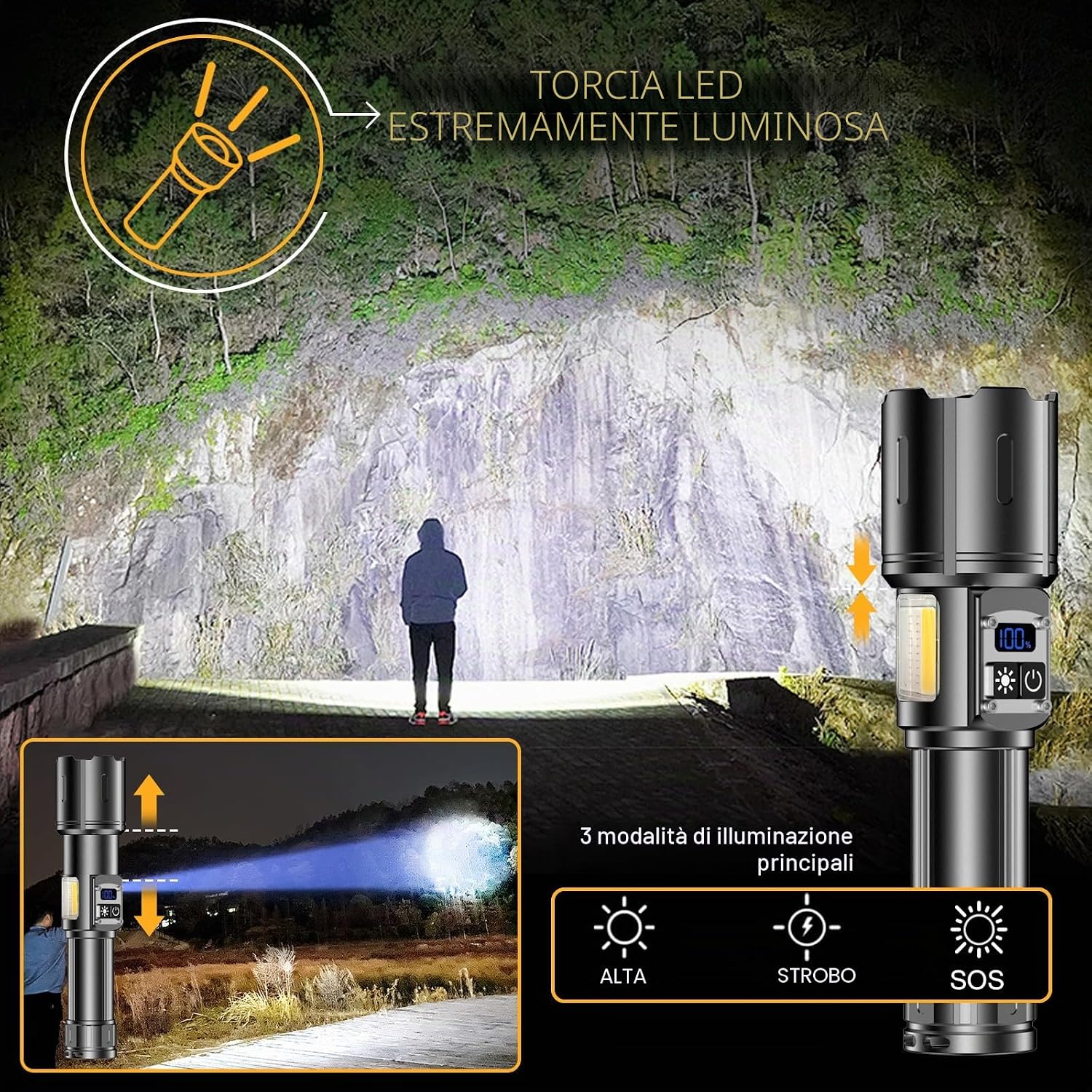 Detalle 2 de BEYSTE Torcia LED Professionale 1.000.000 lumens 🔦