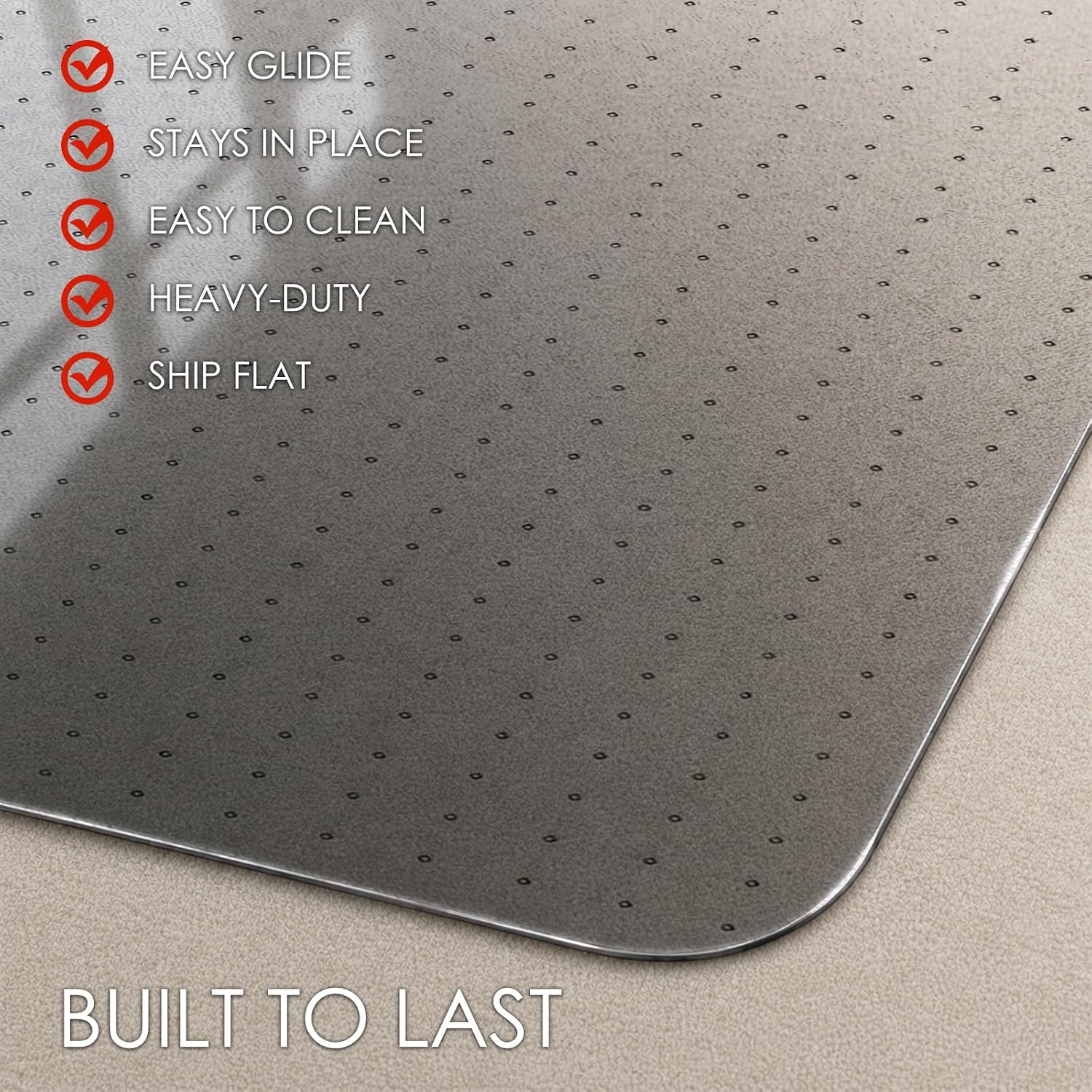 Detalle de Kuyal 32" x 48" PET Chair Mat for Carpet, Gray, 0.09" Thick