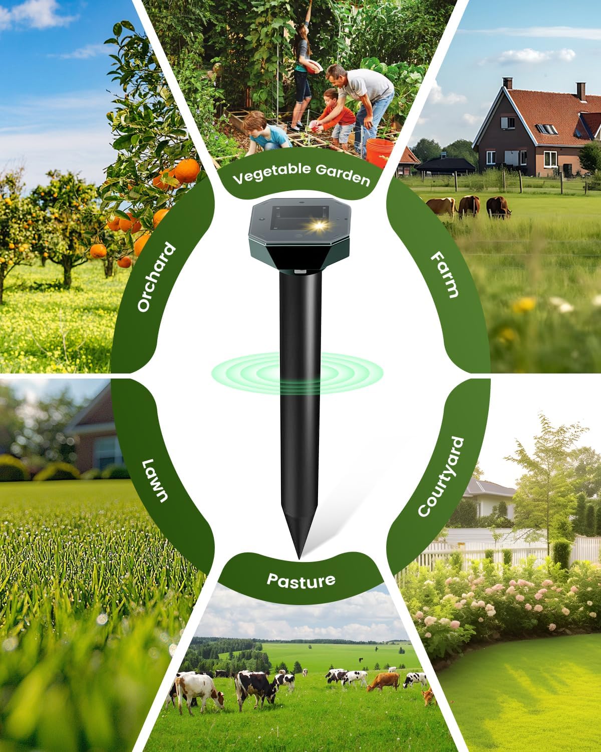 Detalle 1 de Cvtayn Solar-Powered Ultrasonic Pest Repellent Stakes, IP65, 4-Pack