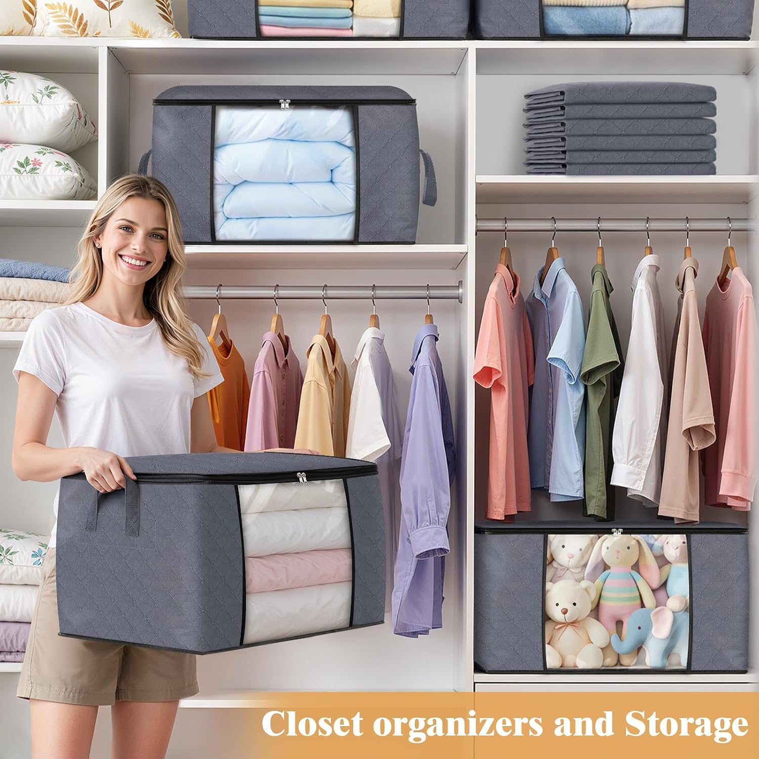 Thumbnail 6 de Fab totes 6-Pack Fabric Storage Bags with Clear Windows, Zippers and Handles