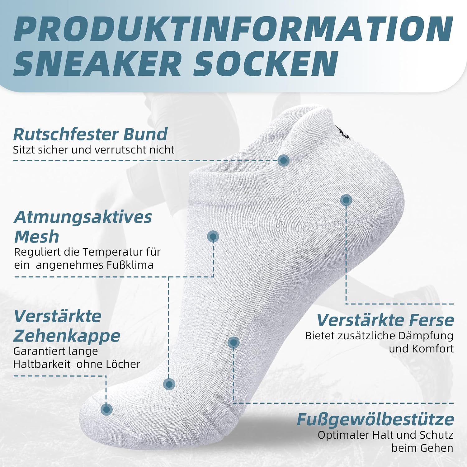 Thumbnail 5 de anqier Sneaker Socken 6 Paar Baumwolle