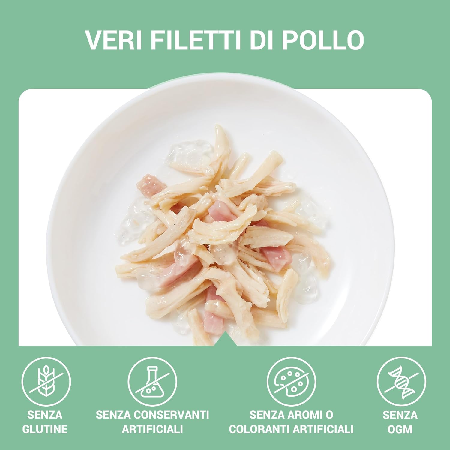 Thumbnail 4 de Schesir Pollo con Prosciutto 12x70g: filetti di pollo in gelatina per gatti da supplemento appetitoso