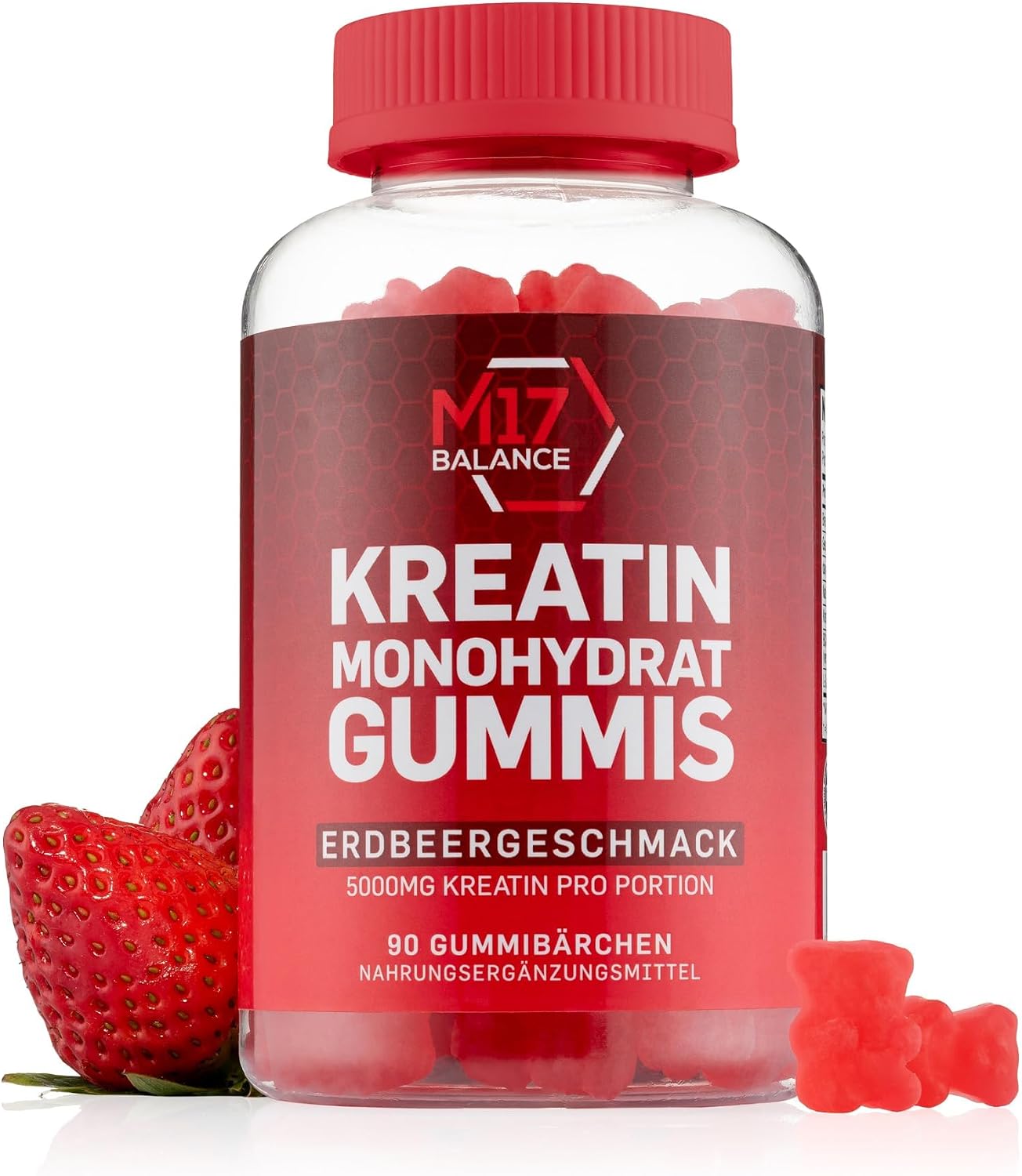 Detalle de Creatin Monohydrat Gummibärchen mit 5.000 mg Kreatin & BCAAs/L-Carnitin – 30 Portionen (Erdbeere), zuckerfrei, vegan