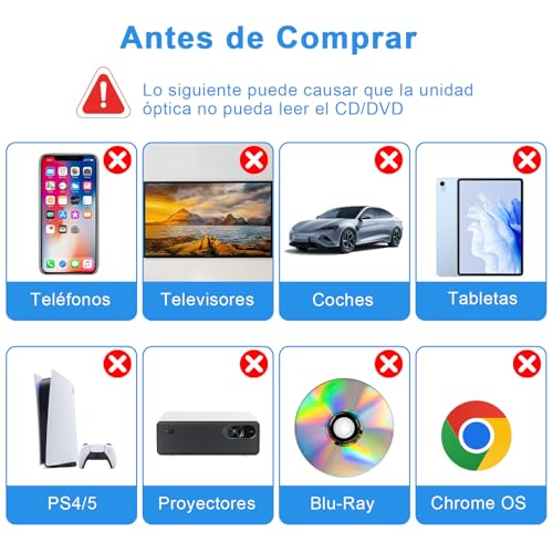 Thumbnail 6 de Dictien Lector CD/DVD externo 9 en 1 para PC con USB 3.0 y USB-C portátil (CD-ROM/-RW, DVD-ROM/-RW)