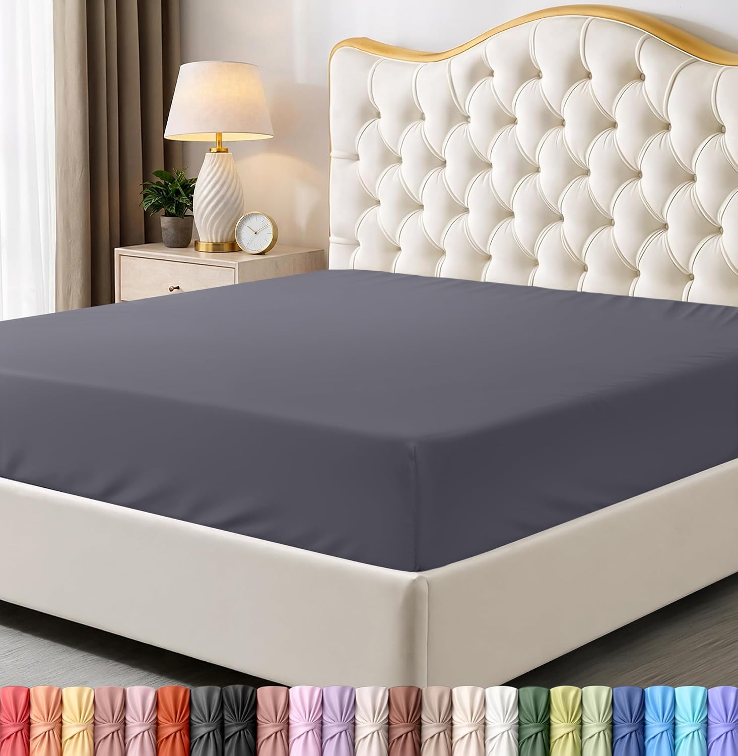 Detalle de Utopia Bedding UB0308 King Fitted Sheet, 15-Inch Deep Pocket, Gray Microfiber