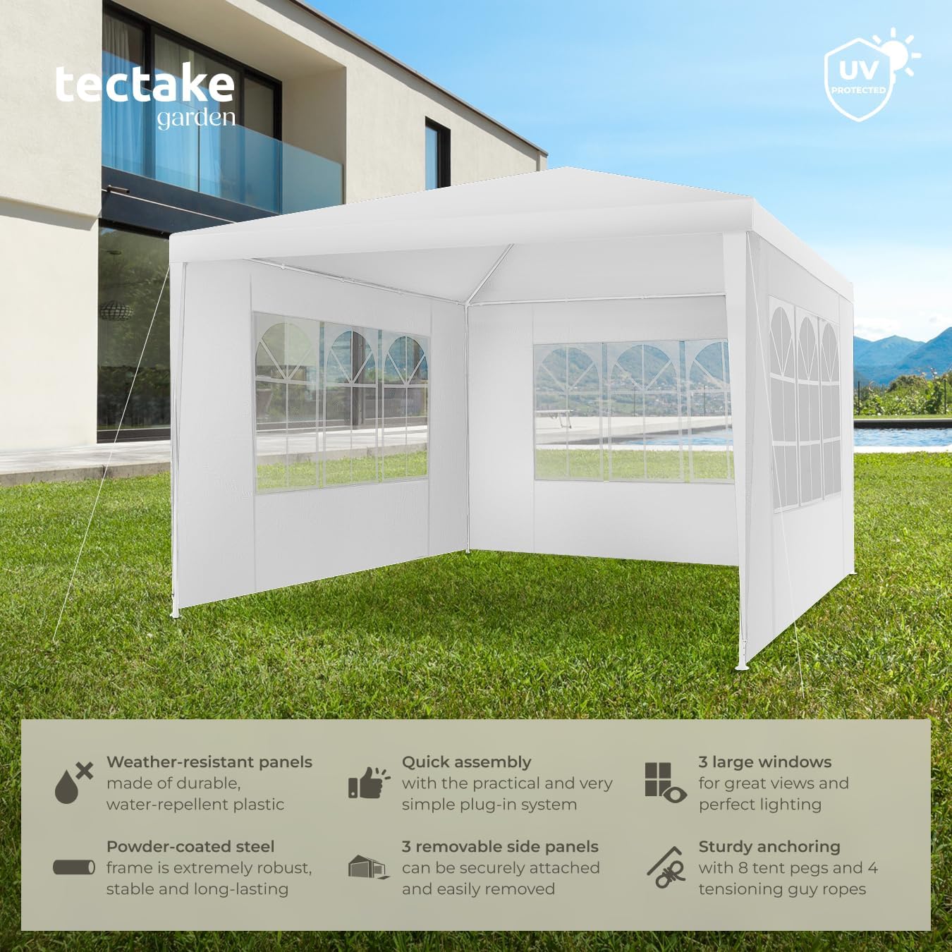 Detalle de tectake 405963-2 paviljong 3 x 3 m med avtagbara sidoväggar och UV-skydd