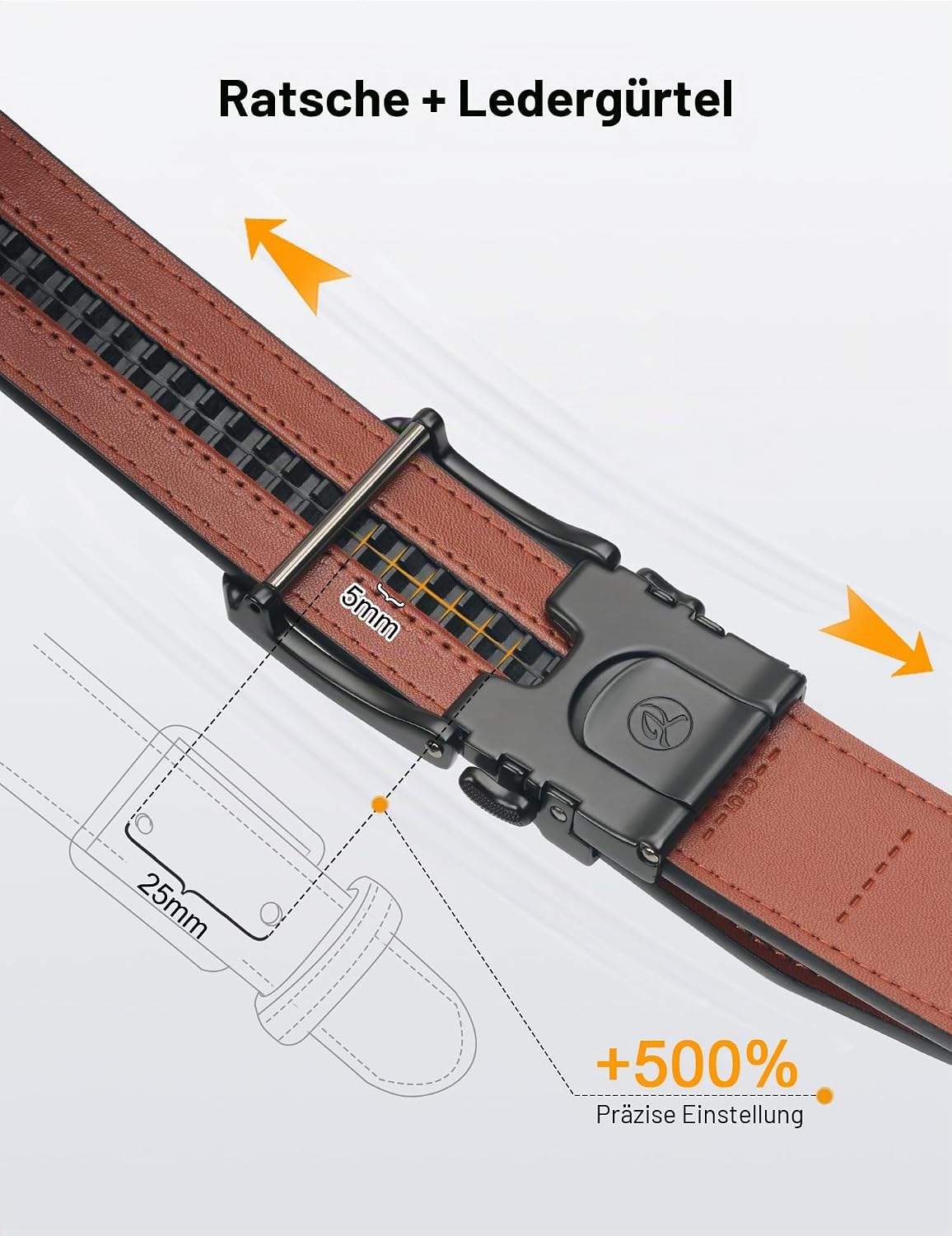 Detalle de JUKMO Leder-Ratschengürtel 1,5" (38 mm) für Männer im Geschenkkarton