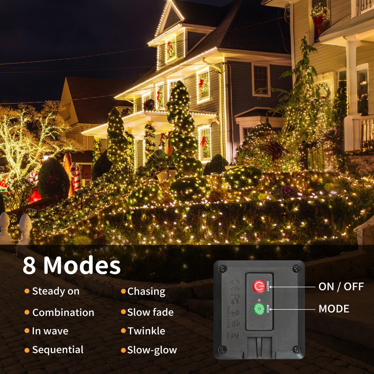 Detalle de Hoteril Solar Lichterkette Outdoor 3x17 m – 150 LED, IP65, 8 Modi, 51 m Gesamtlänge