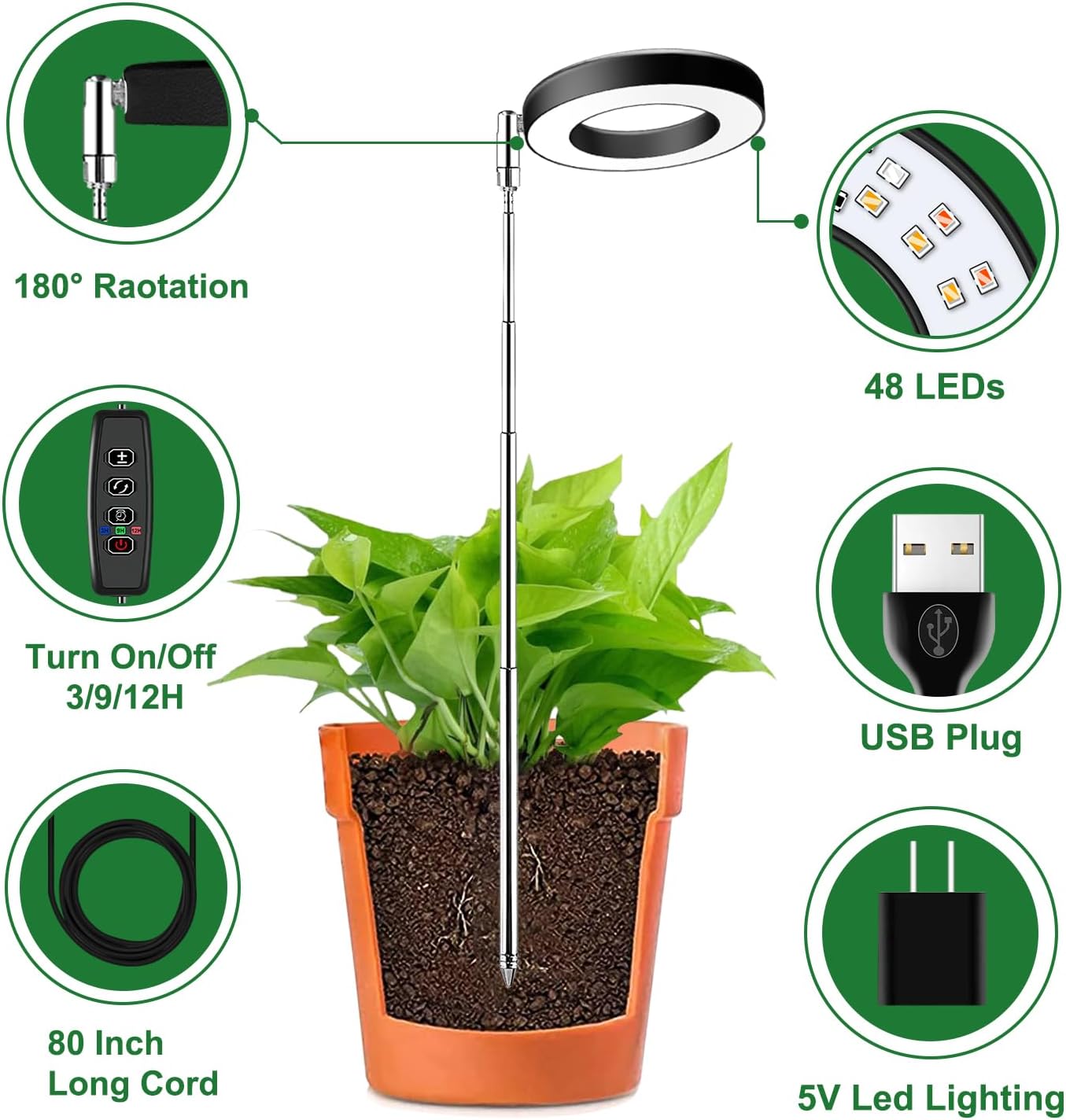 Detalle 2 de Wiaxulay BL-B10A Full-Spectrum Grow Light, 3-Pack with Adjustable Height