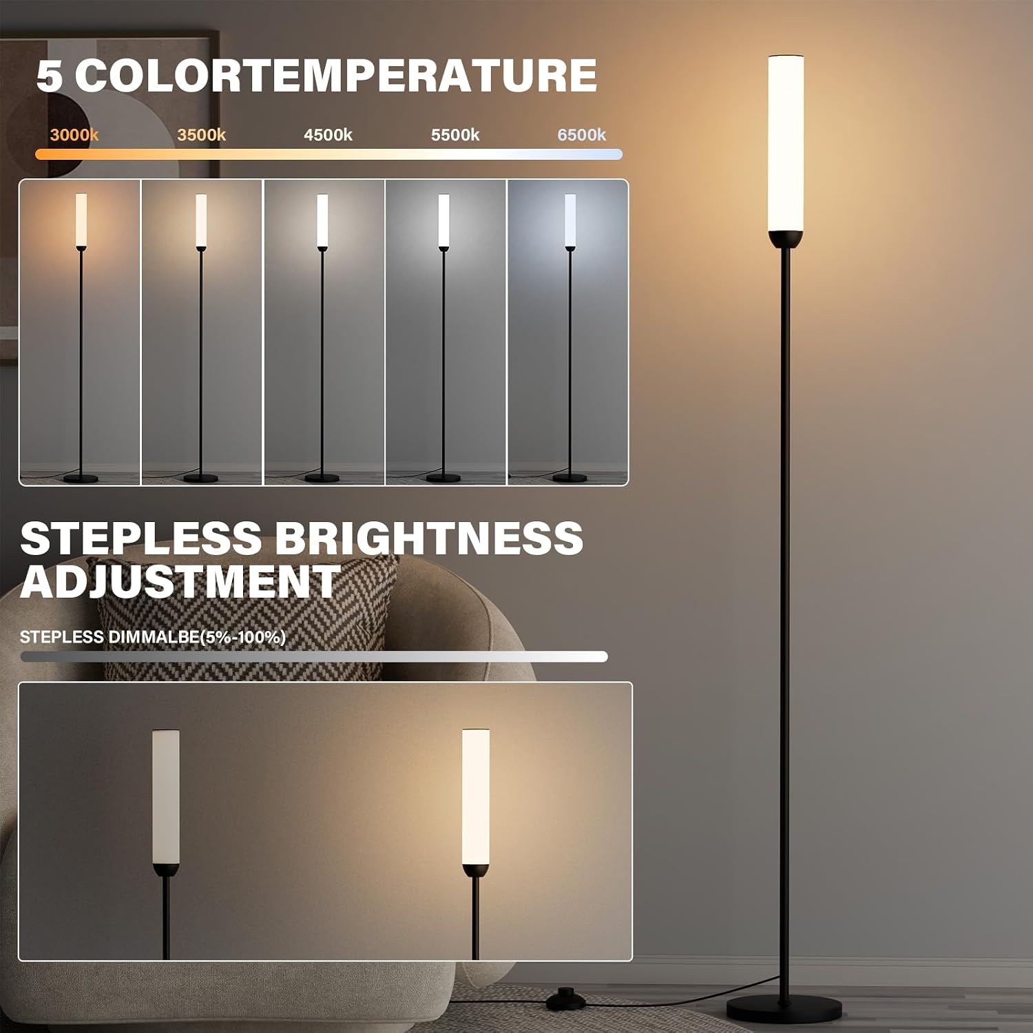 Thumbnail 1 de Ambimall LED Floor Lamp with Remote, Stepless Dimming and 3000K–6500K Light