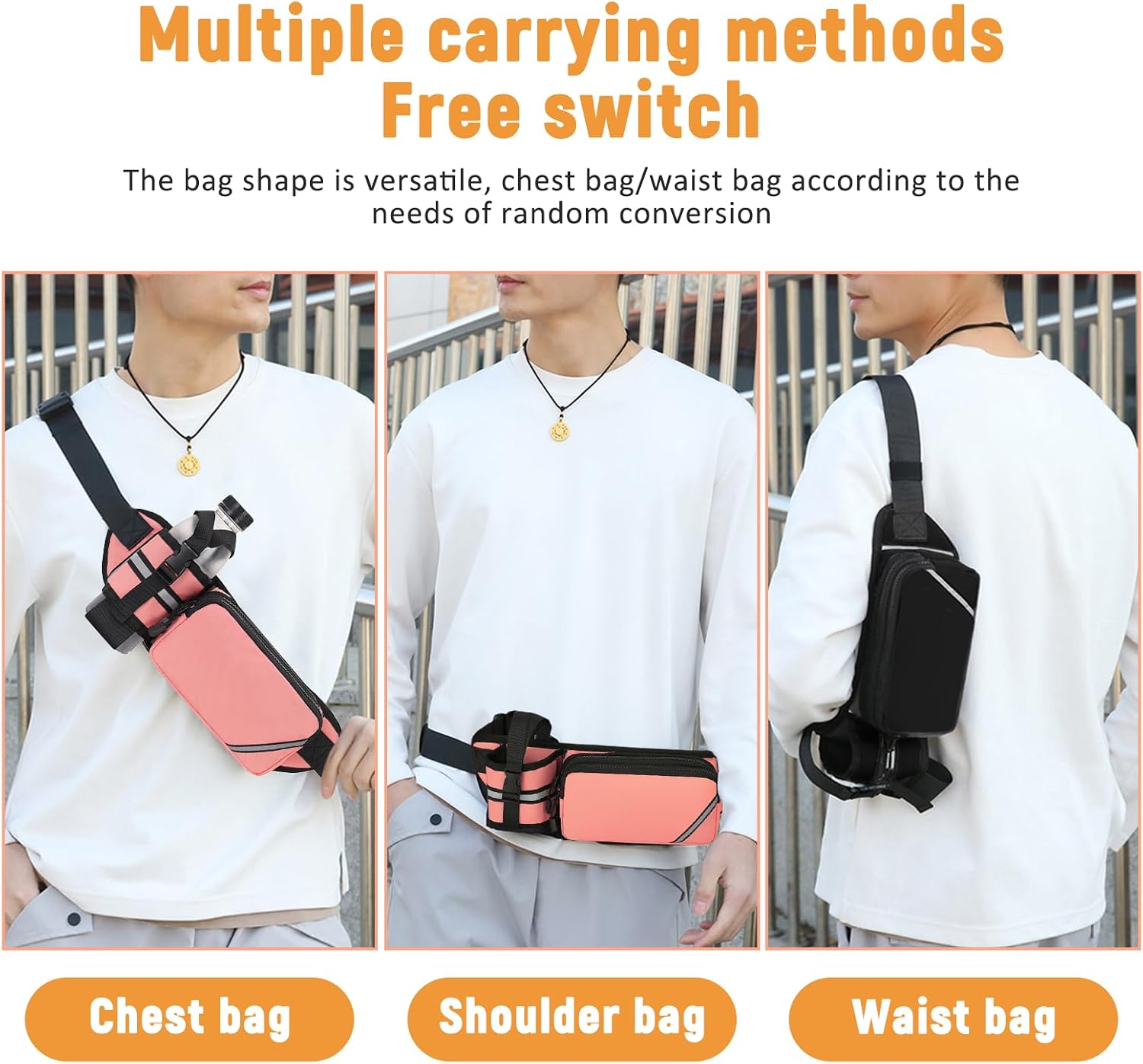 Thumbnail 5 de Esoes belt bag with bottle holder (adjustable sports hip bag) – Black