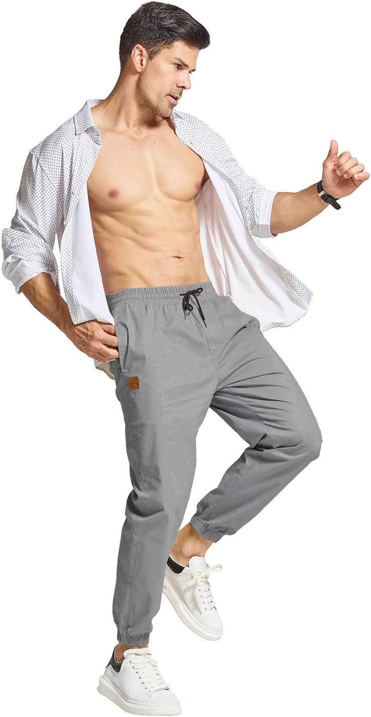 Detalle de JustSun herenbroek van katoen, slim fit, met trekkoord en vier zakken