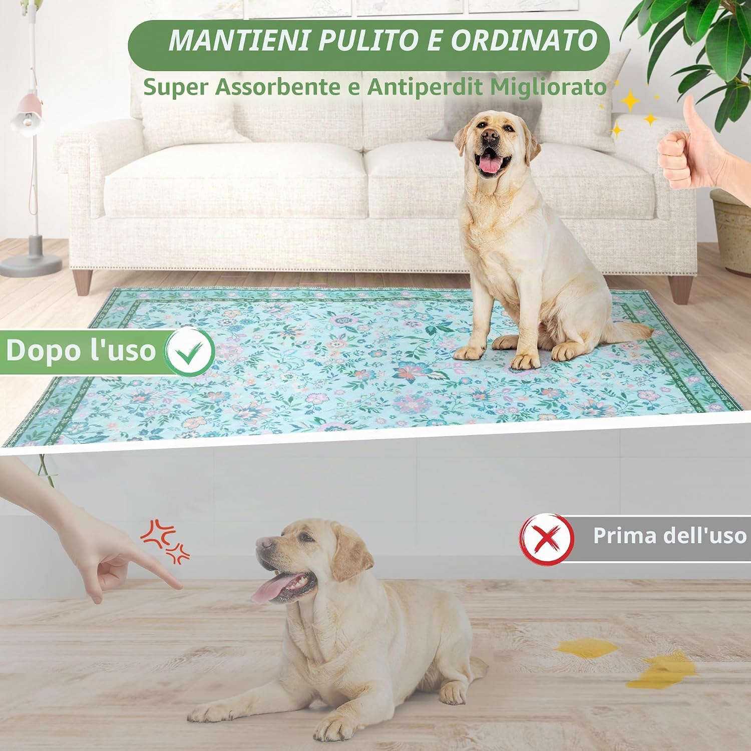 Thumbnail 6 de BaoDan Traversine lavabili per cani 60x90 cm (2 pezzi) – tappetini antiscivolo, impermeabili e riutilizzabili