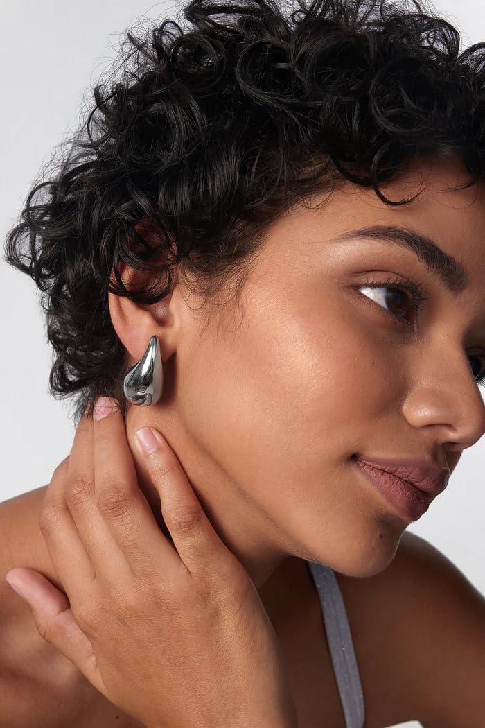 Thumbnail 2 de Tropfenohrringe Dupes für Frauen – Dicke Gold Chunky Hoop & Wassertropfen-Ohrhänger aus Messing, hypoallergen