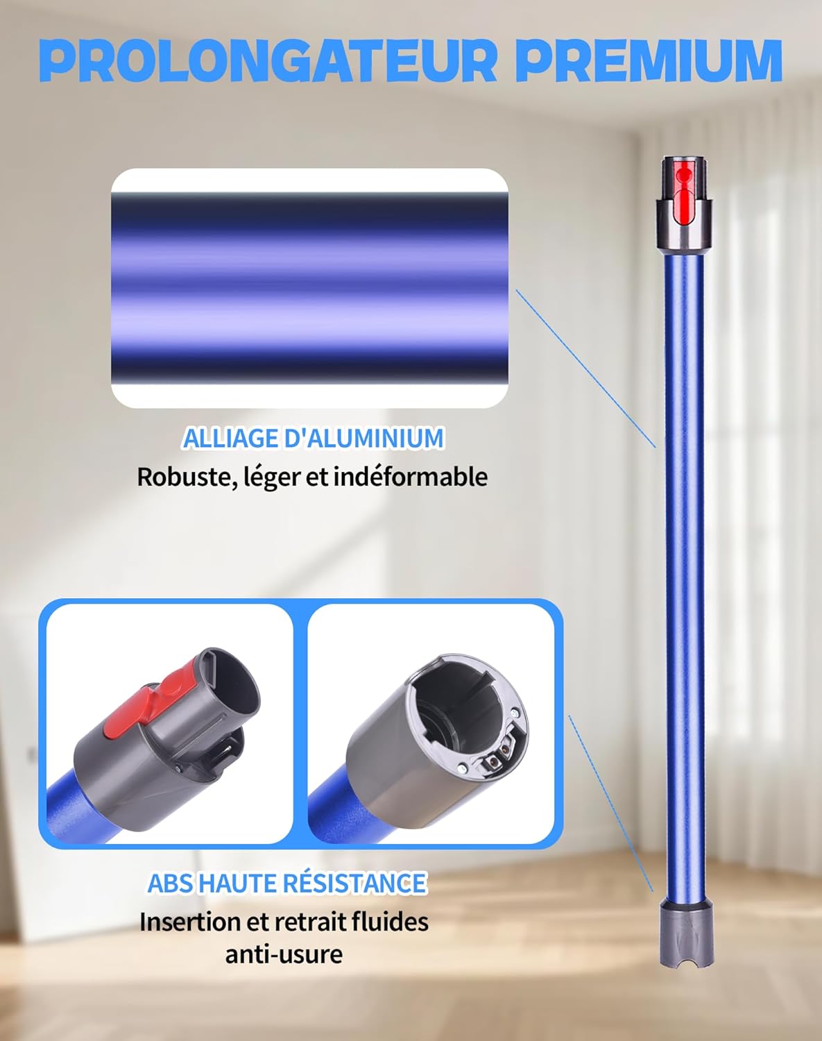 Thumbnail 3 de Tube télescopique compatible Dyson V7–V15 (72,5 cm) – Tube d’extension rigide bleu