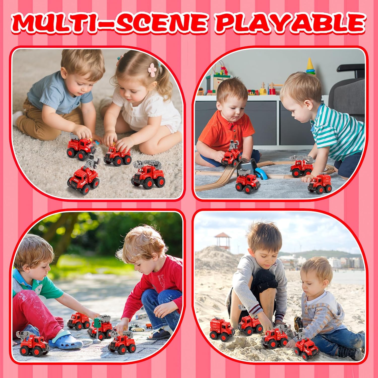 Thumbnail 5 de 4er-Set Feuerwehrautos Spielzeug (Push & Go) ohne Batterie – inkl. Leiterwagen, Tankwagen, Rettungs- & Bohrfahrzeug