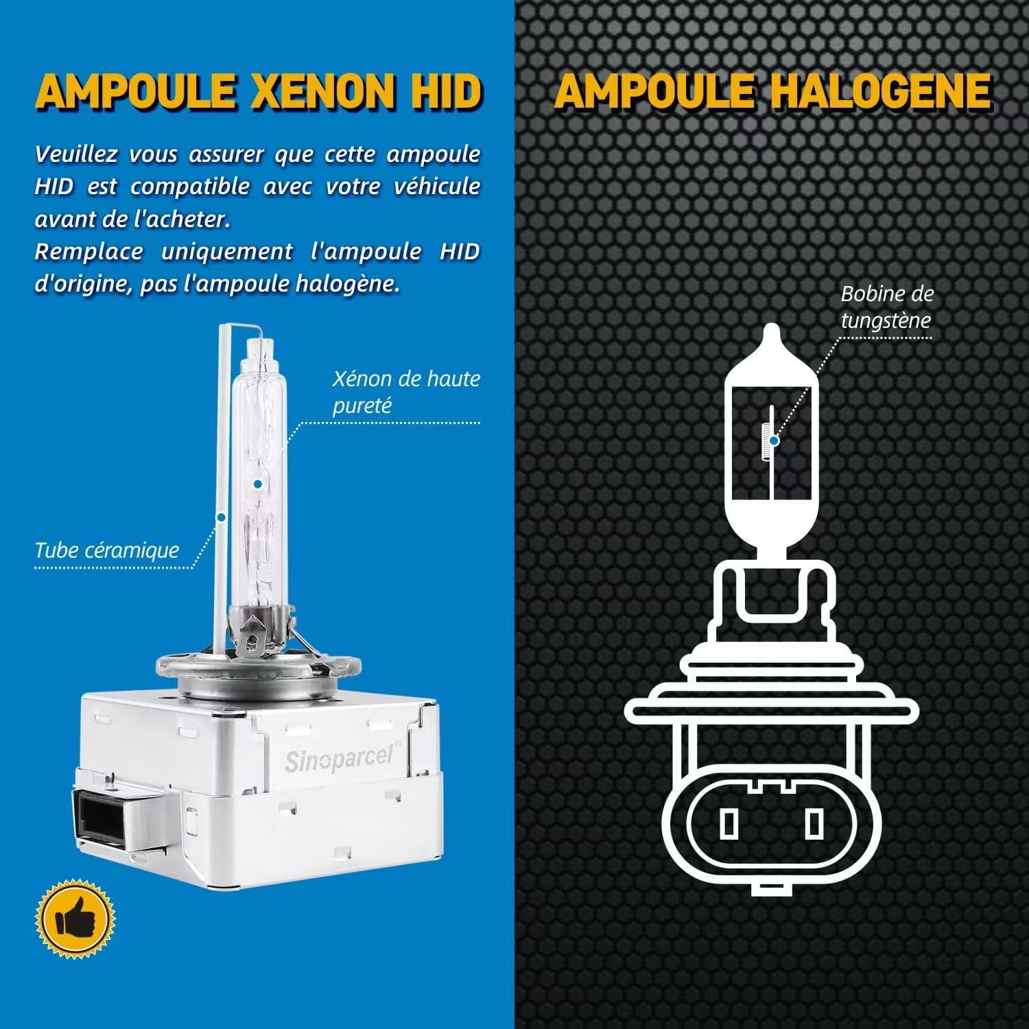 Thumbnail 1 de Ampoule xénon Sinoparcel D1S/D1R 6000K 35W DC 12V (lot de 2)