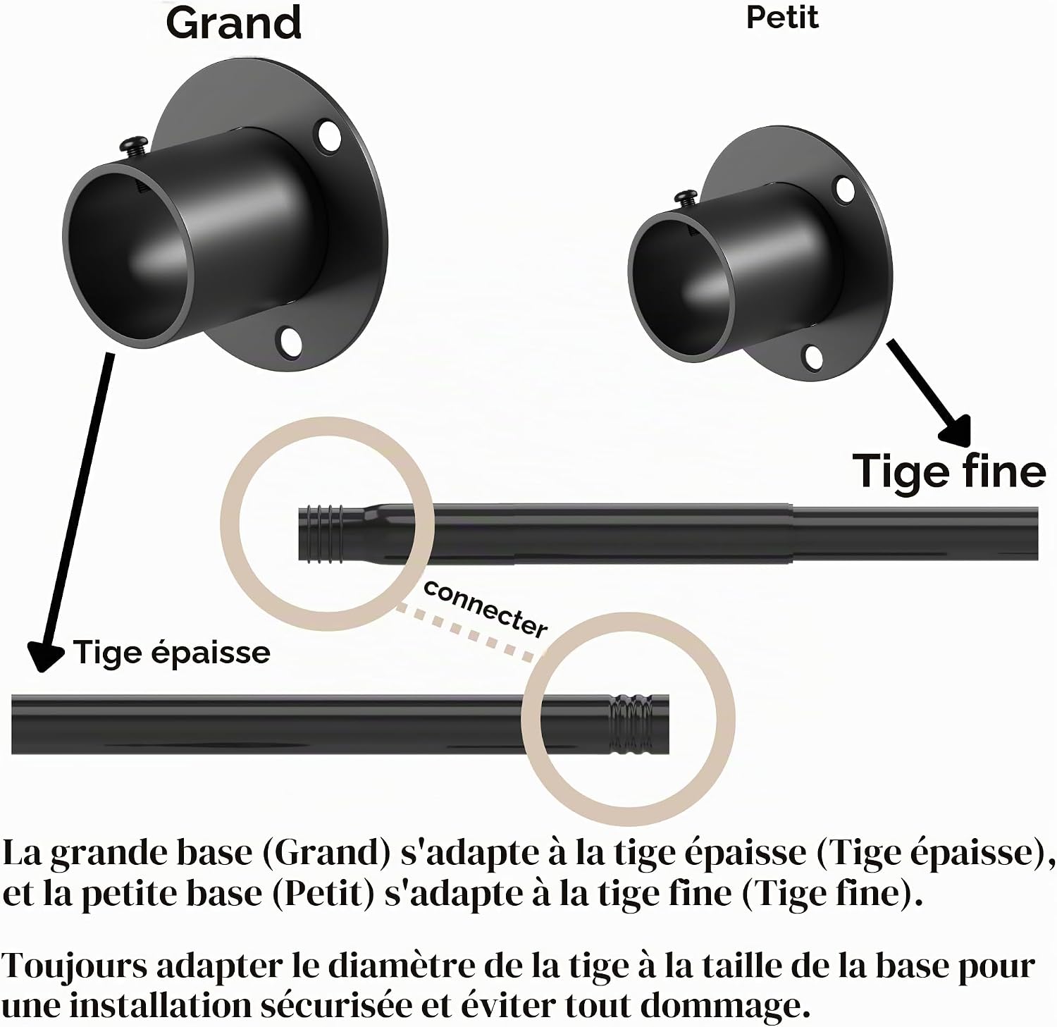 Detalle de Venwemong verstelbare klemstang voor wandmontage, zwart, 84-160 cm, 32 mm