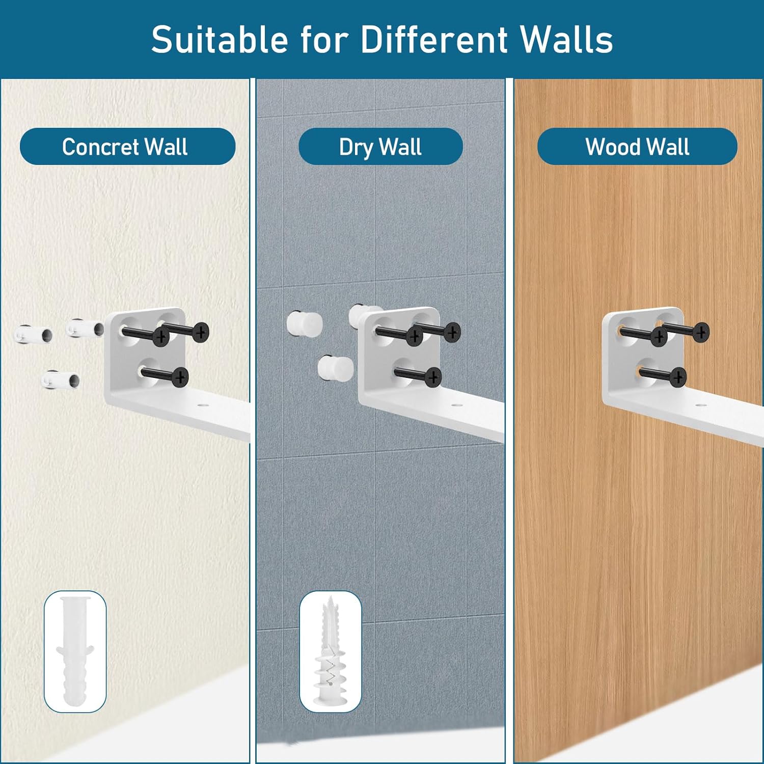 Thumbnail 4 de Heavy Duty Floating Shelf Brackets 4 inch (8 Pack) – Solid Steel L-Shaped Wall Supports, White