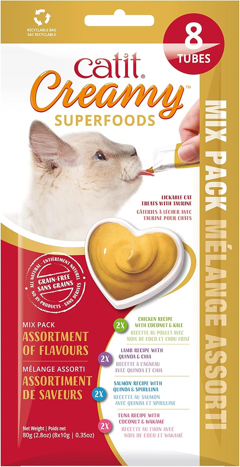 Detalle 2 de Catit Creamy Snack líquido para gatos – Bote surtido 80 x 10 g