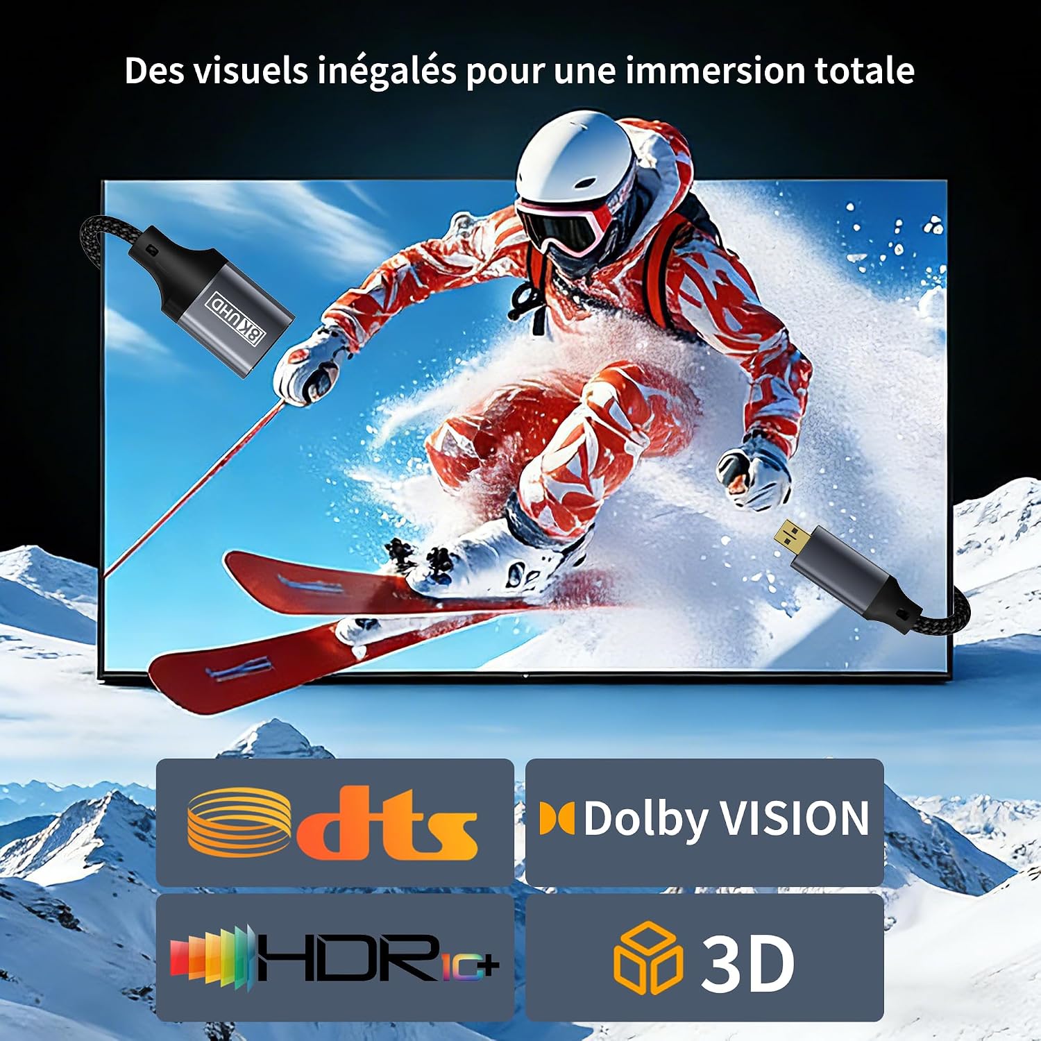 Thumbnail 3 de Câble Micro-HDMI vers HDMI 8K 2.1 – 20 cm, eARC, HDR, jusqu'à 8K@60Hz