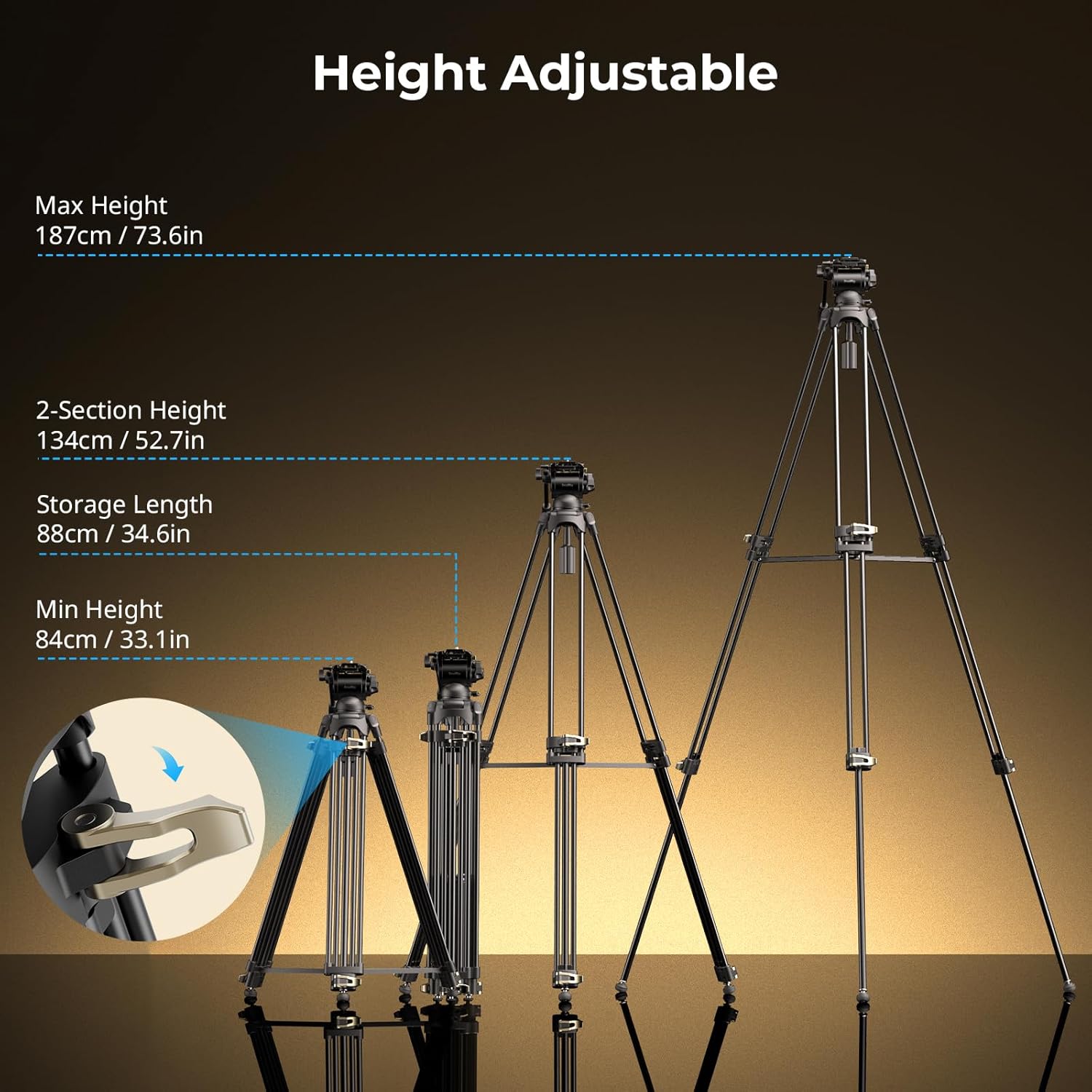 Thumbnail 5 de SmallRig AD-01S Video Tripod: 74" Heavy Duty Support with Fluid Head for DSLRs and Camcorders