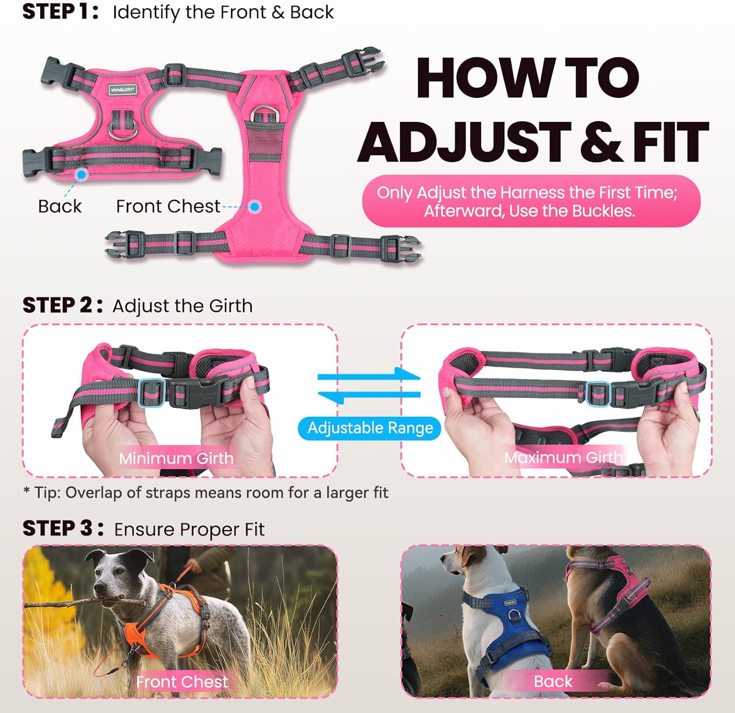 Thumbnail 5 de VIVAGLORY Easewalk No Pull Dog Harness with Front & Back Clips – Size S, Orange Patterned