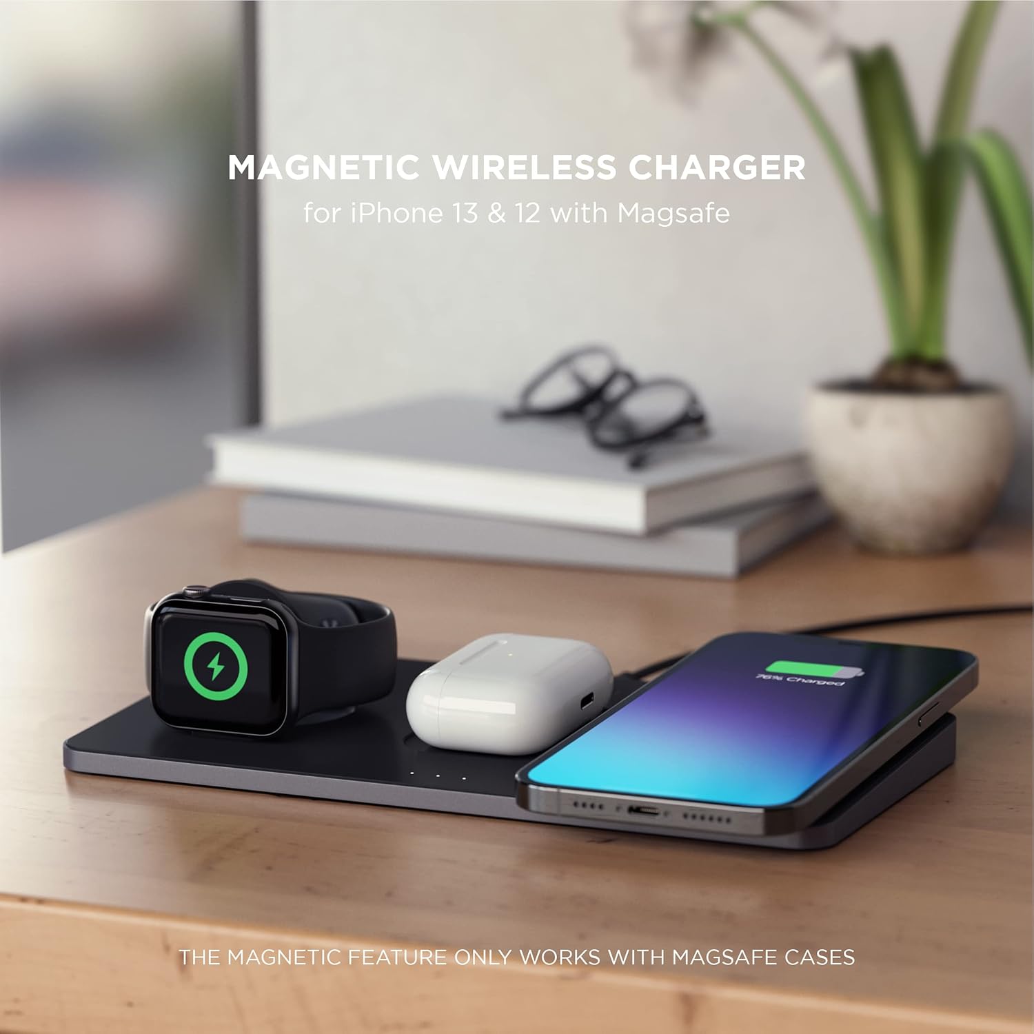 Detalle 2 de SATECHI Caricatore Wireless 3 in 1 con MagSafe per iPhone, Apple Watch e AirPods