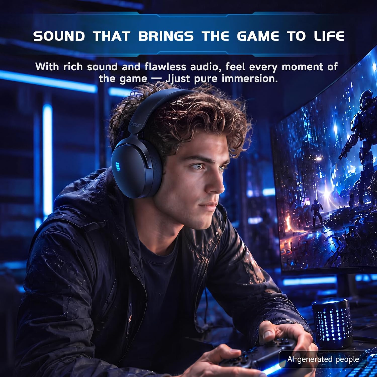 Detalle 2 de Acer 2.4GHz Wireless Gaming Headset (3-in-1) for PS5/PS4/PC/Switch with Mic & Noise Reduction