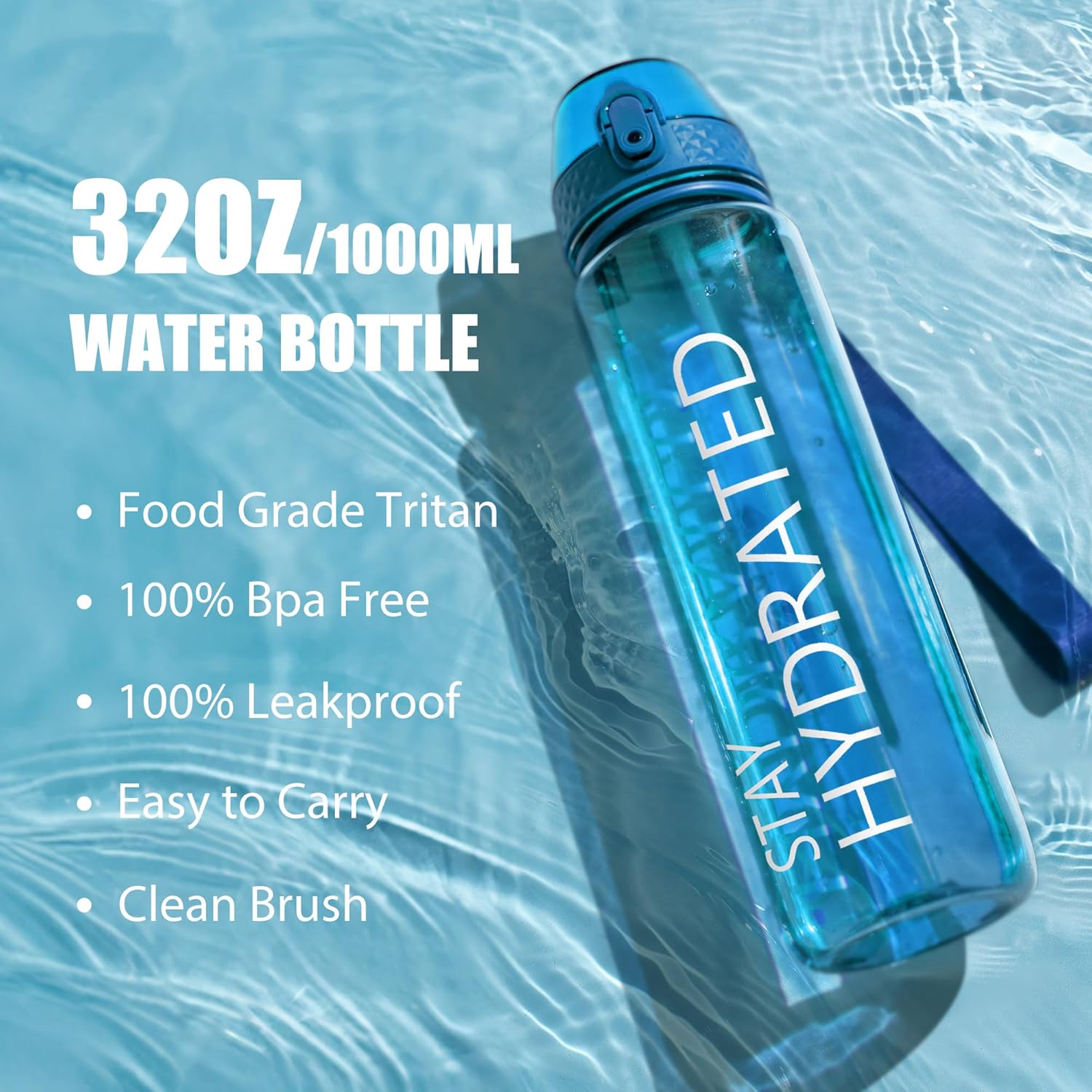 Thumbnail 4 de OLDLEY 1L Sports Water Bottle with Straw (Tritan, BPA-free, leakproof) – Blue