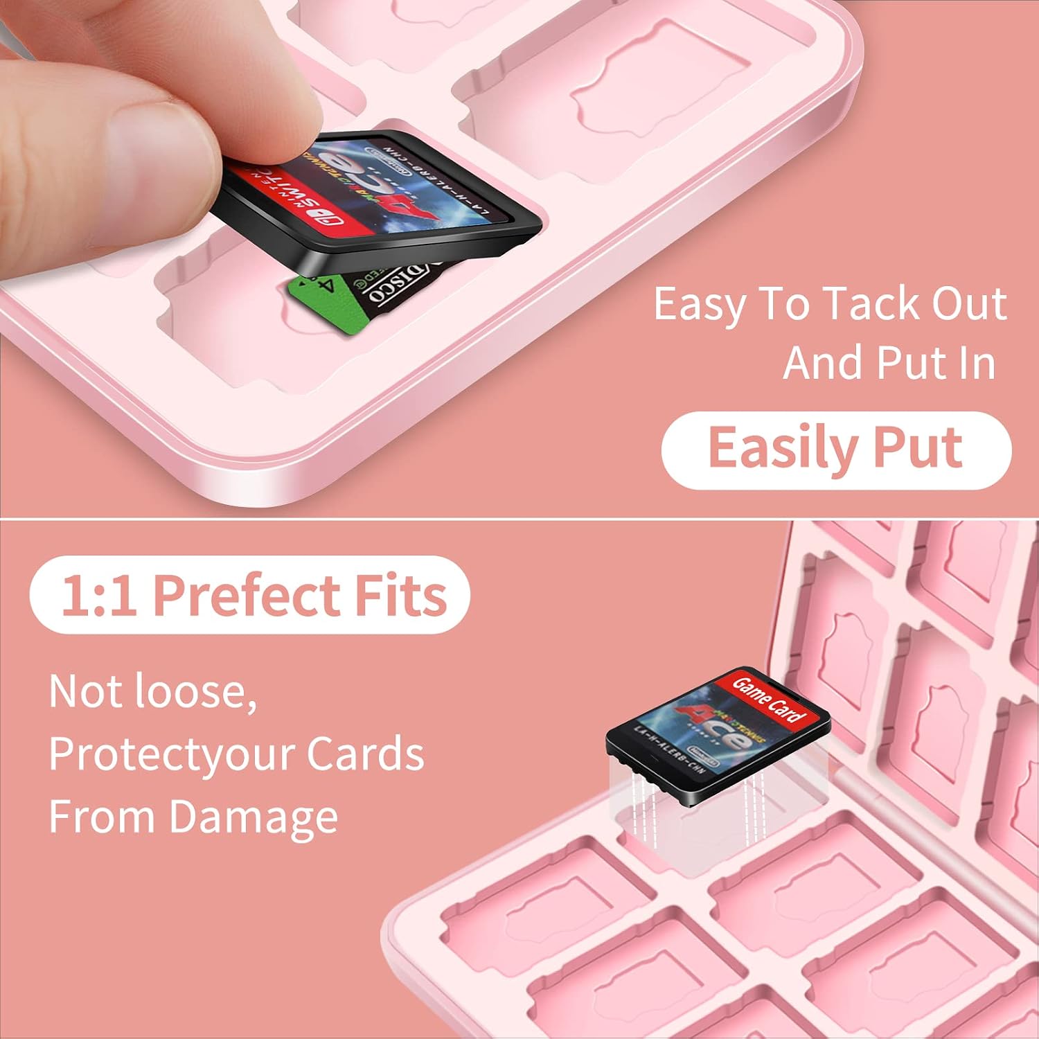 Detalle de OLDZHU Nintendo Switch用ゲームカードケース 24枚収納・microSD対応、ピンク柄
