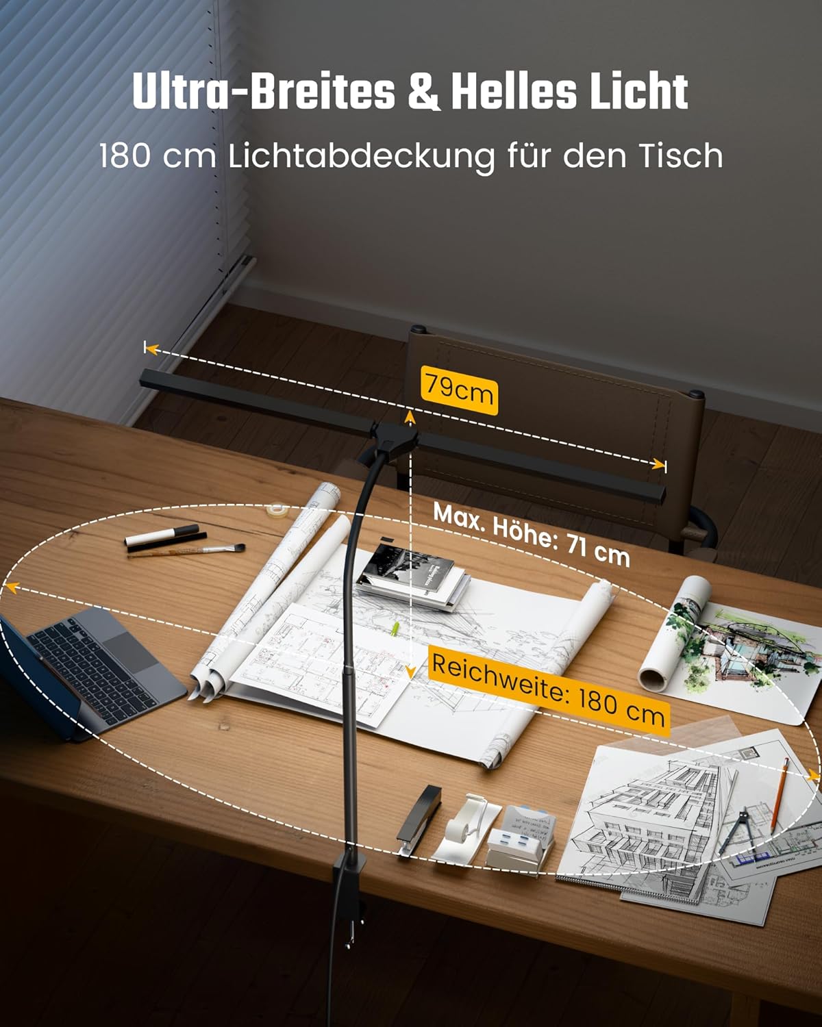 Thumbnail 2 de RIXGLEAM Doppelkopf LED-Schreibtischlampe dimmbar – klemmbar, 270° schwenkbar & 3000–6500 K