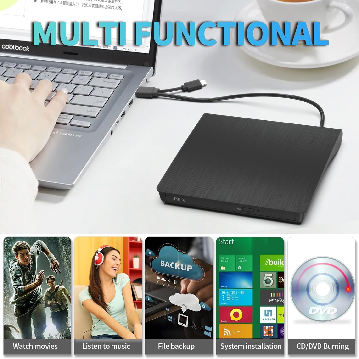 Thumbnail 3 de External USB 3.0 & Type-C CD/DVD Drive (CD-R/RW & DVD±RW) for Windows, macOS, and Linux