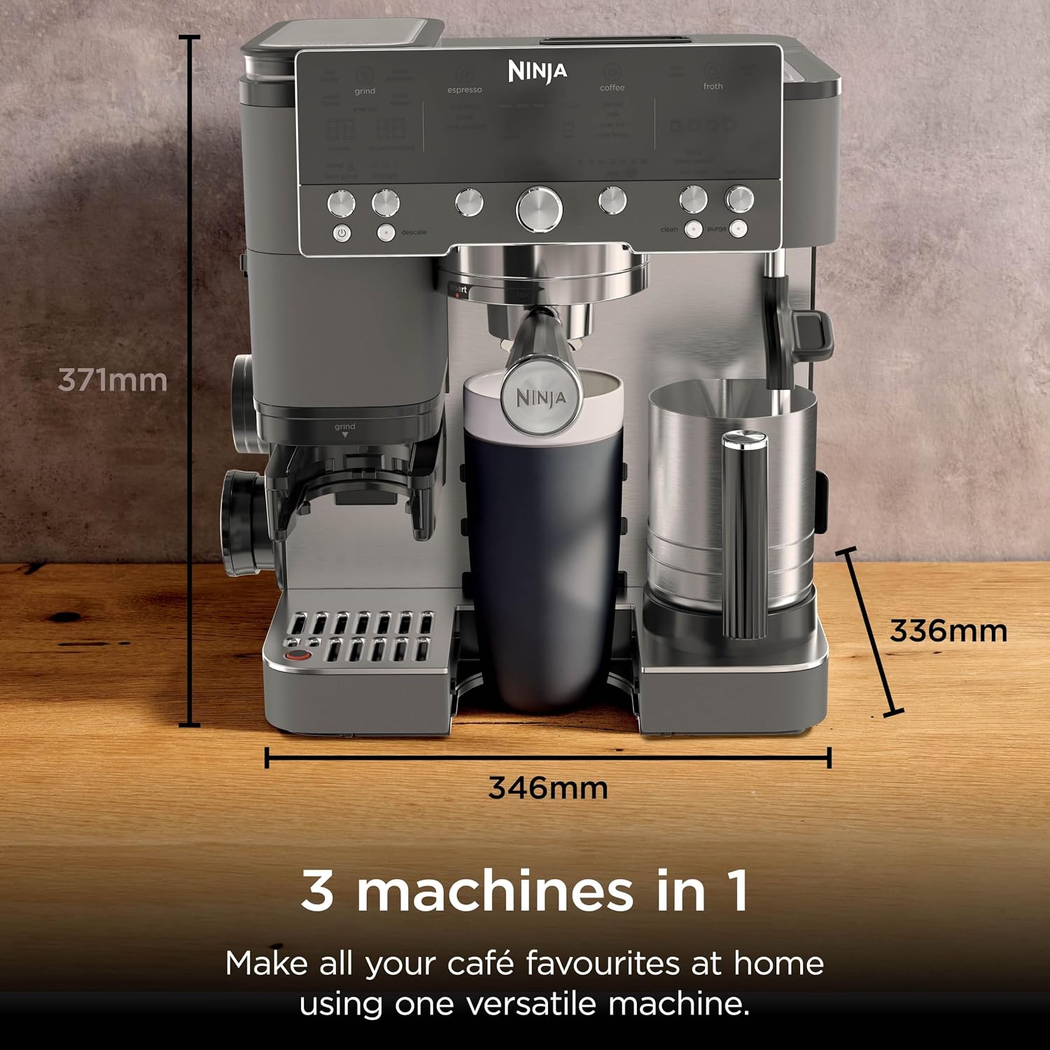 Detalle 2 de Ninja Luxe Premier 3-in-1 Coffee Machine (Gun Metal ES601UKGM) with built-in grinder and milk frother