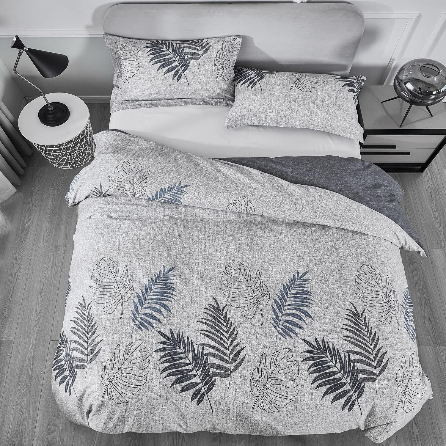Thumbnail 4 de OAITE 01 King Cotton Duvet Cover Set, Grey-Blue Floral, 3 Pieces