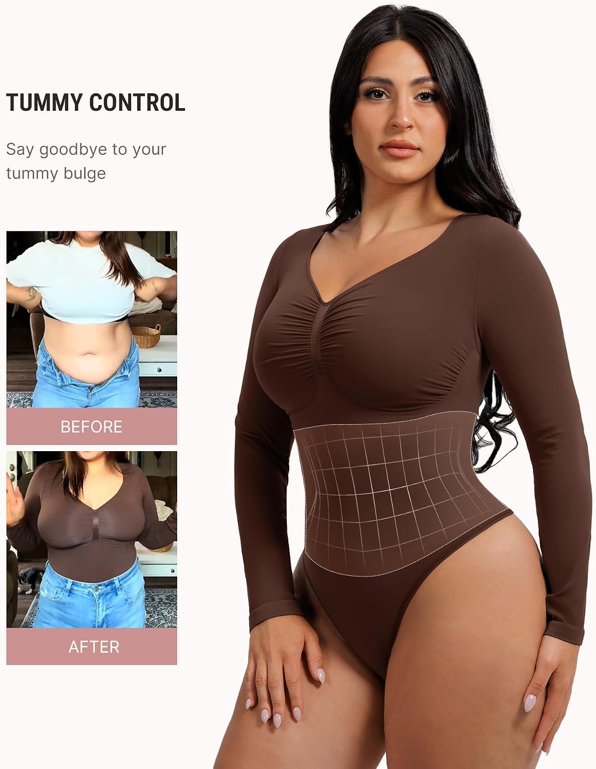 Detalle 2 de FeelinGirl MT240067 Long-Sleeve Shapewear Bodysuit with Light Compression