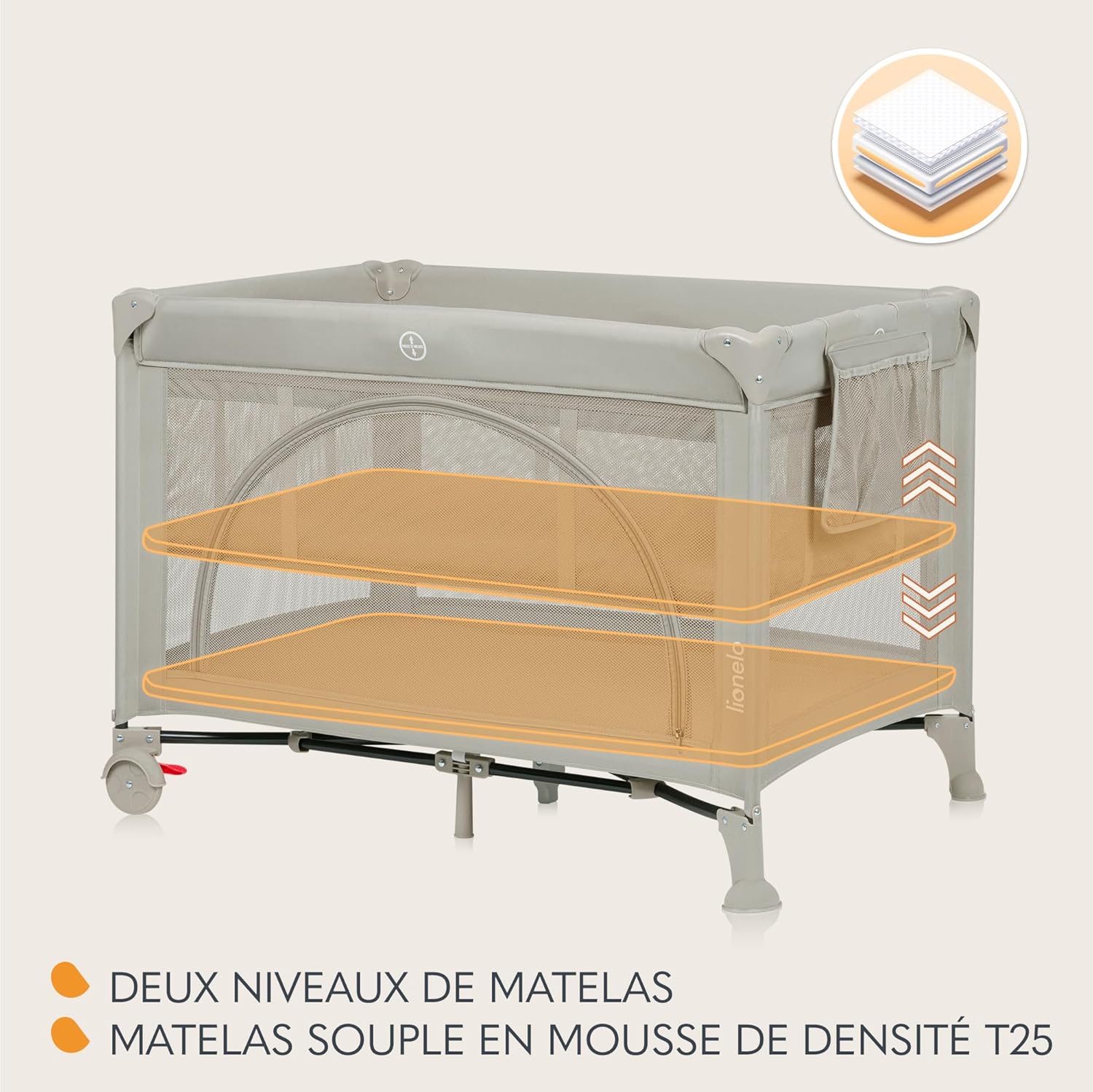 Thumbnail 3 de LIONELO Laura 2en1 Lit de Voyage et Parc Bébé – jusqu'à 15 kg, beige sand / gris