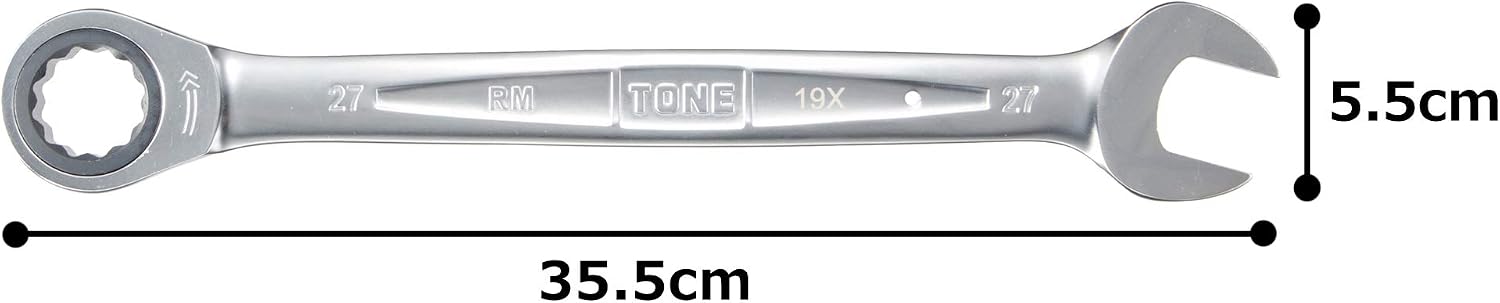 Detalle de トネ(TONE) HPRM-27 ラチェットめがねレンチ 27mm・全長357mm