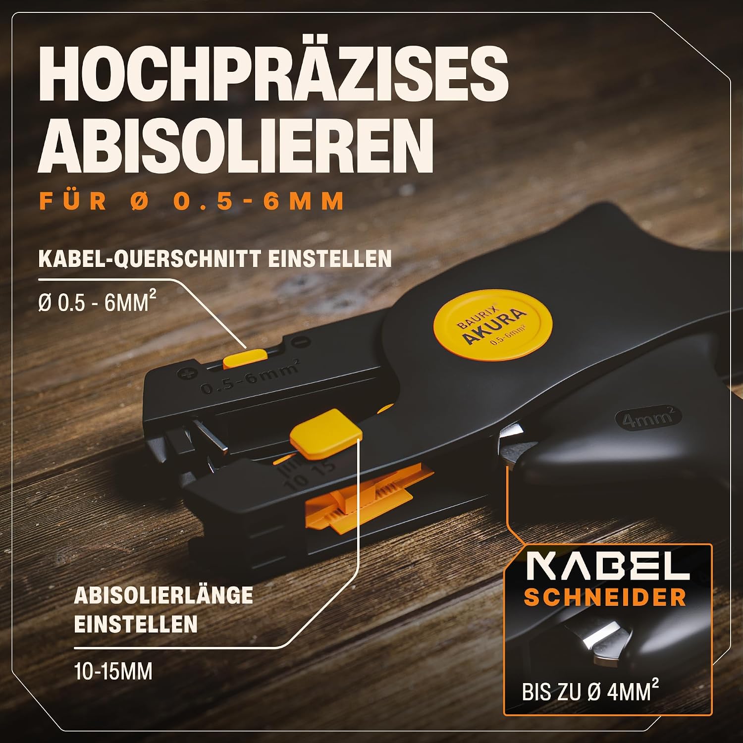 Detalle de BAURIX® Crimpzange & Abisolierzange mit 2000 Aderendhülsen Set – Sechskant-Verpressung, selbstjustierend