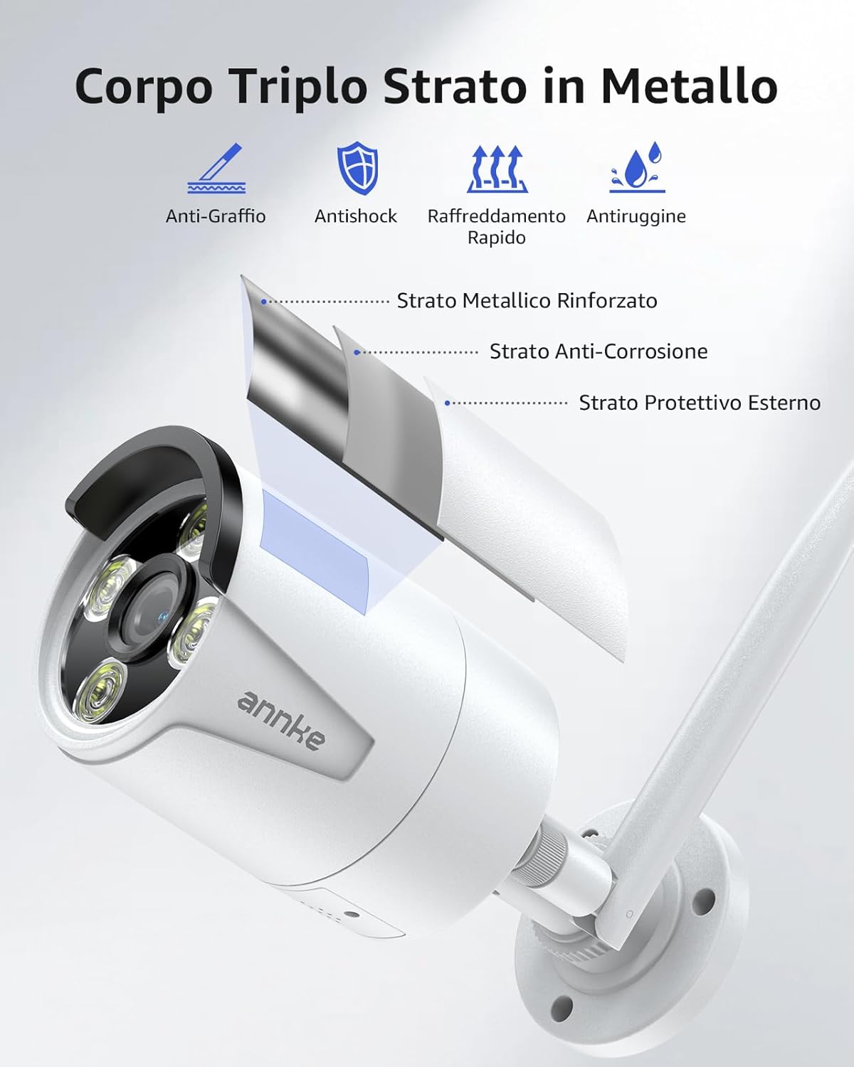 Detalle de ANNKE 2K Kit Videosorveglianza WiFi con 4 Telecamere esterne, NVR 16CH 1TB, IP67 e Visione Notturna a Colori