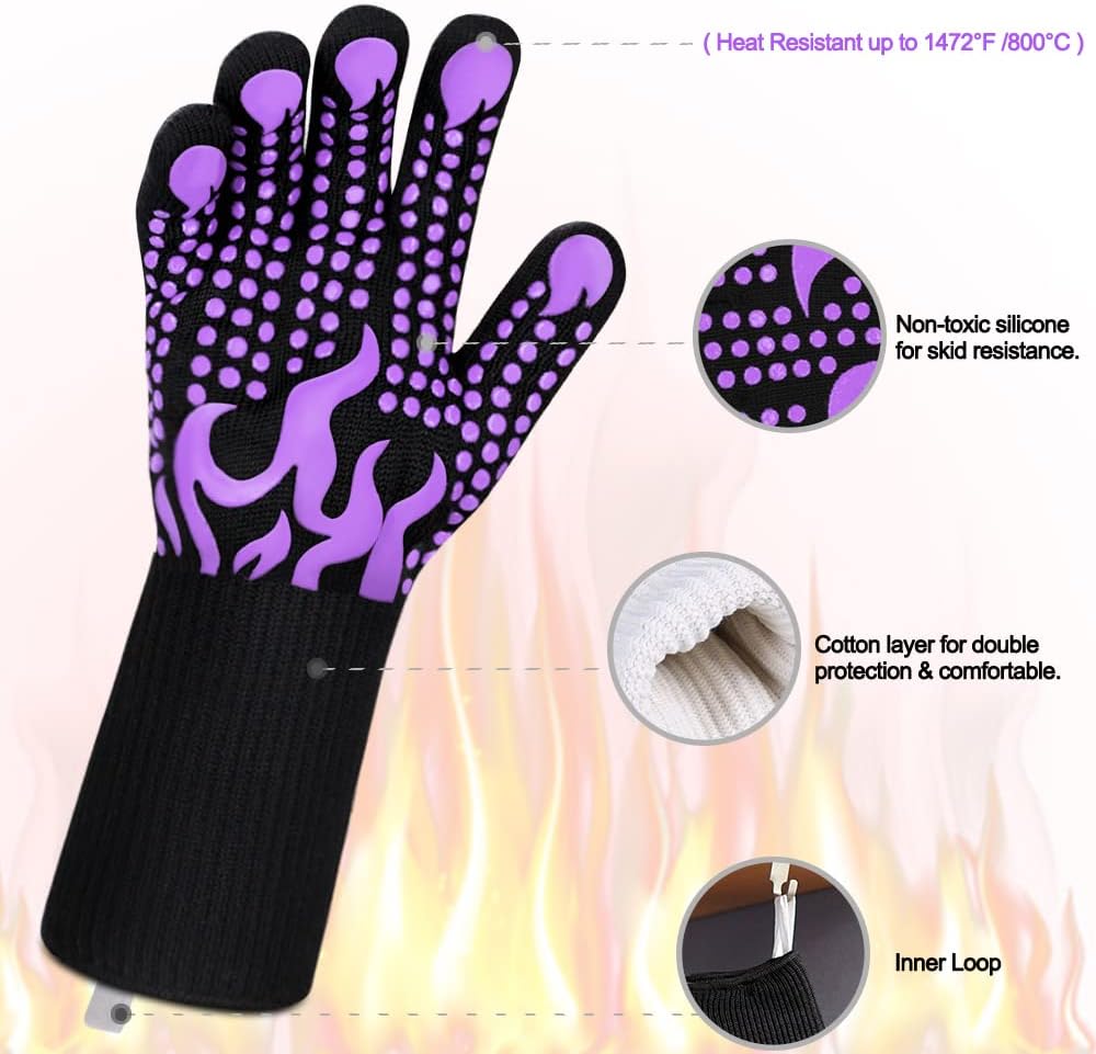 Detalle 2 de Comsmart BBQ Gloves, 1472°F Silicone Grilling Gloves, Non-Slip, 2-Piece Set