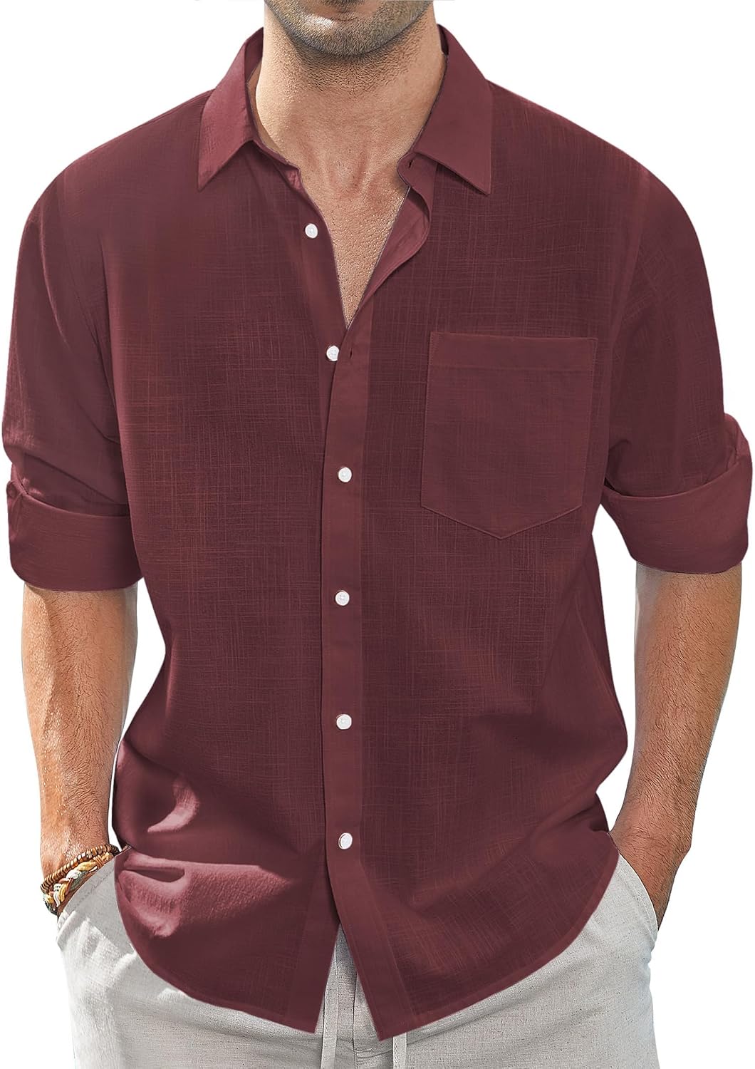 Thumbnail 6 de J.VER Men's Linen Cotton Shirts Long Sleeve Regular Fit Casual Solid Shirt