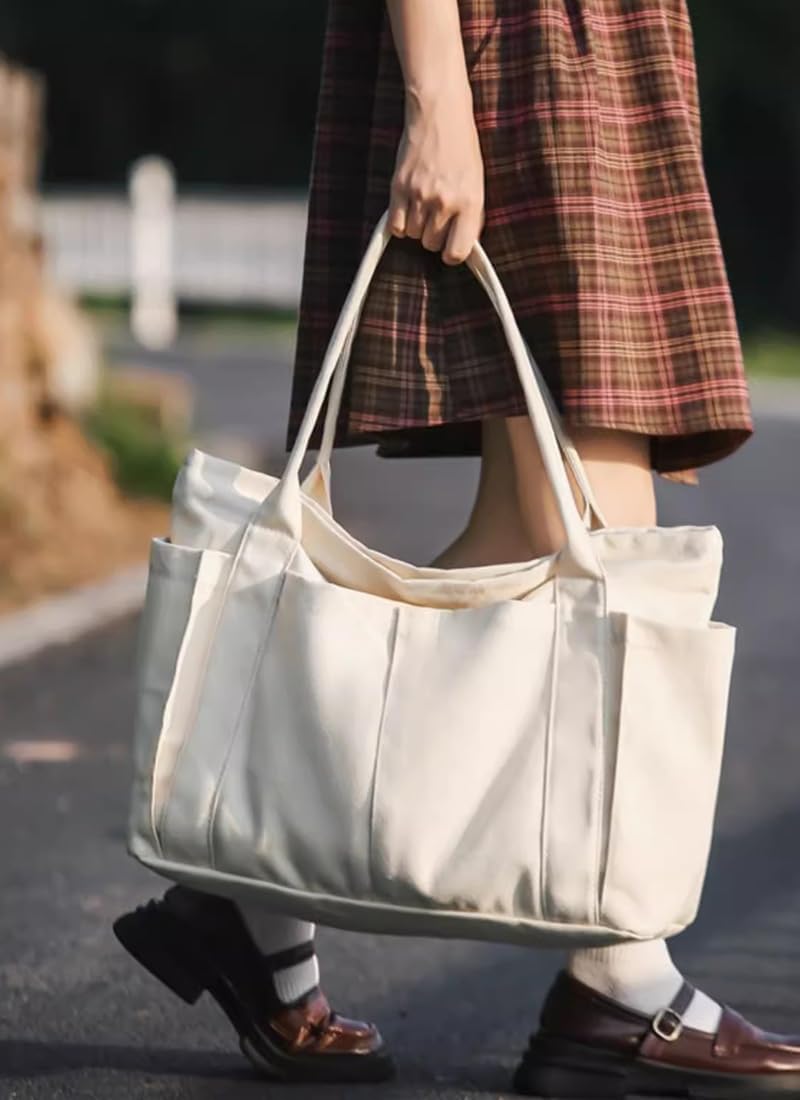 Detalle de Damen Große Canvas Tote Bag – robuste Einkaufstasche mit viel Platz