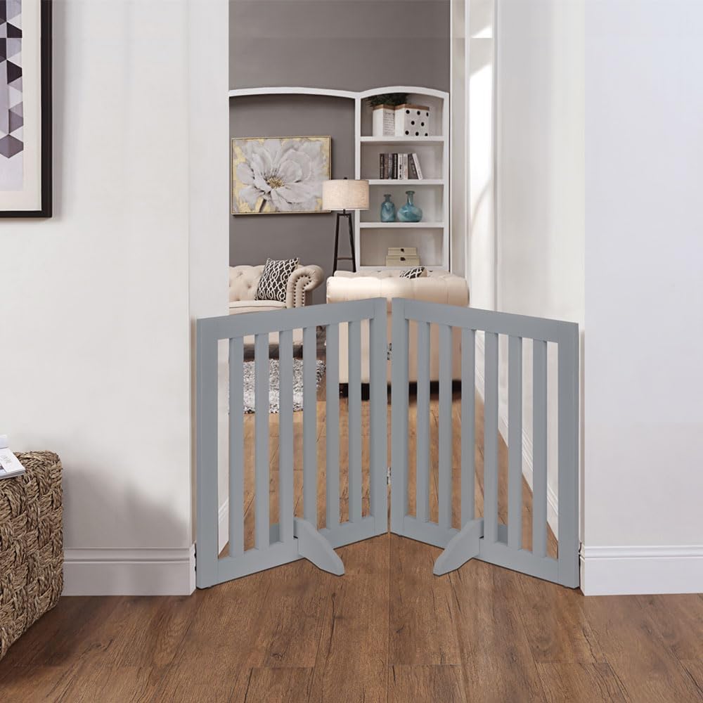 Detalle de unipaws 91 cm H Free Standing Wooden Pet Gate for Dogs & Cats