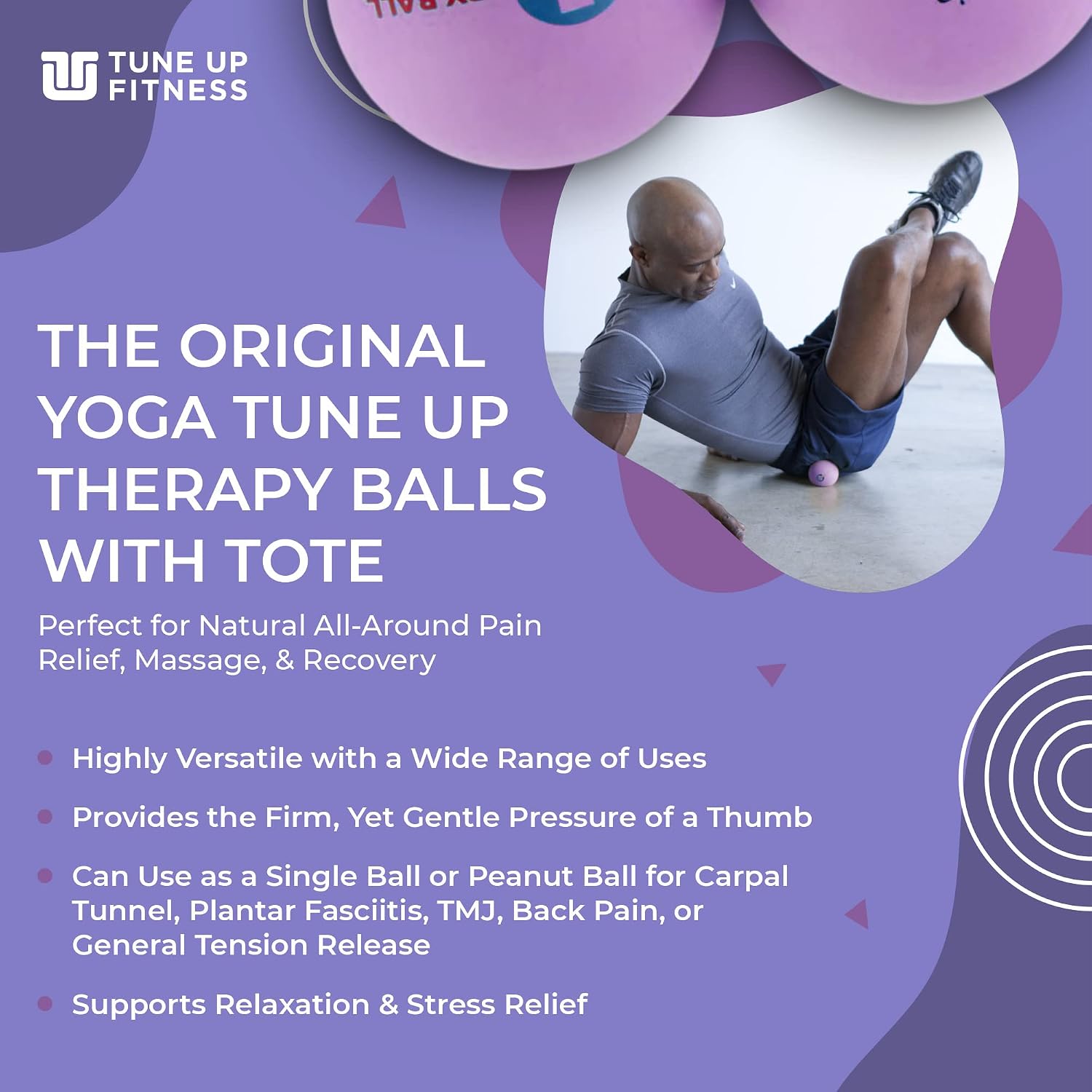 Detalle de Yoga Tune Up Jill Miller's Therapy Balls Deep Purple 筋膜ケア用マッサージボール、ラバー製・ポータブル